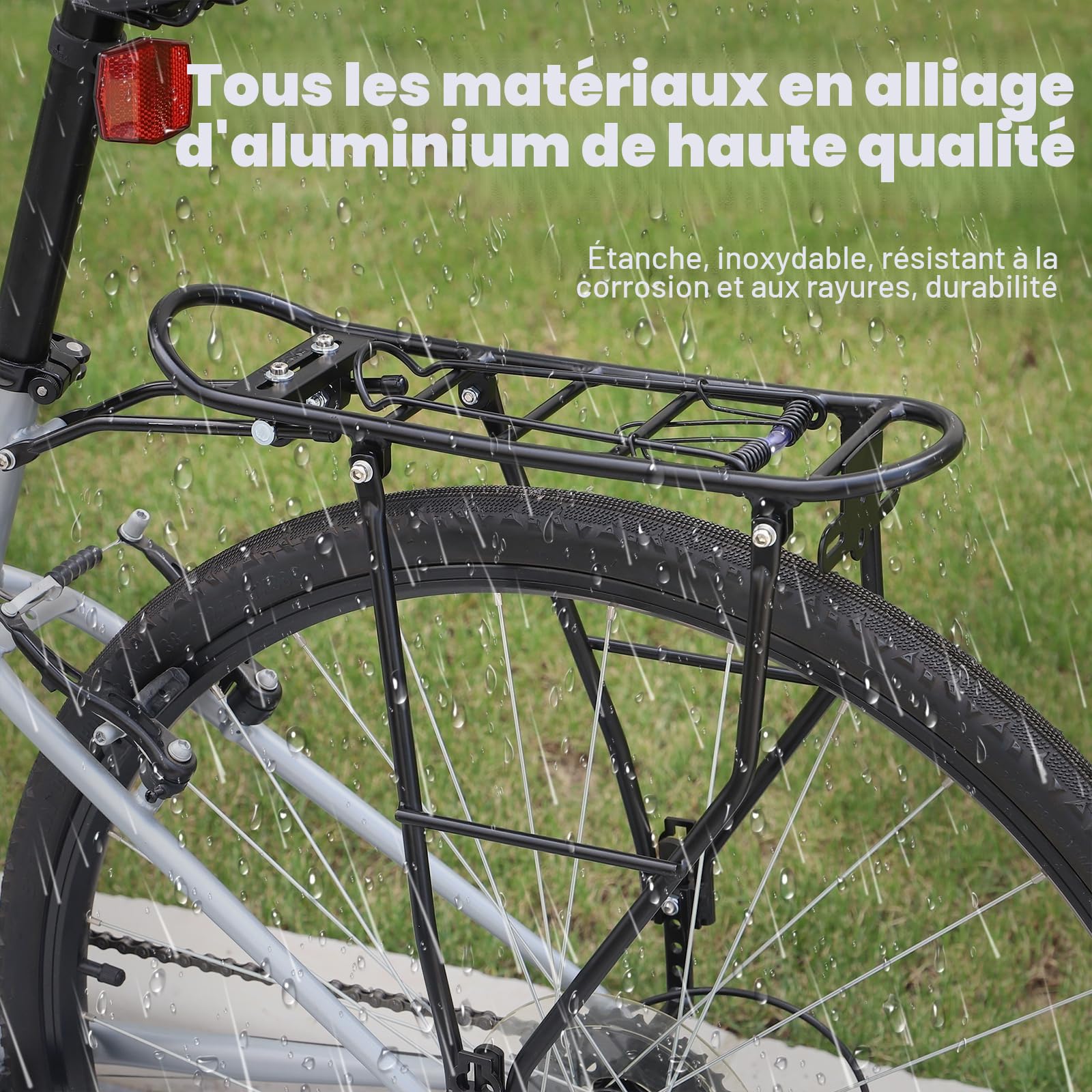 MEGHNA Porte-bagages de vélo réglable pour voyage à vélo - Porte-bagages arrière convient pour vélos de course 26”-29“/700c