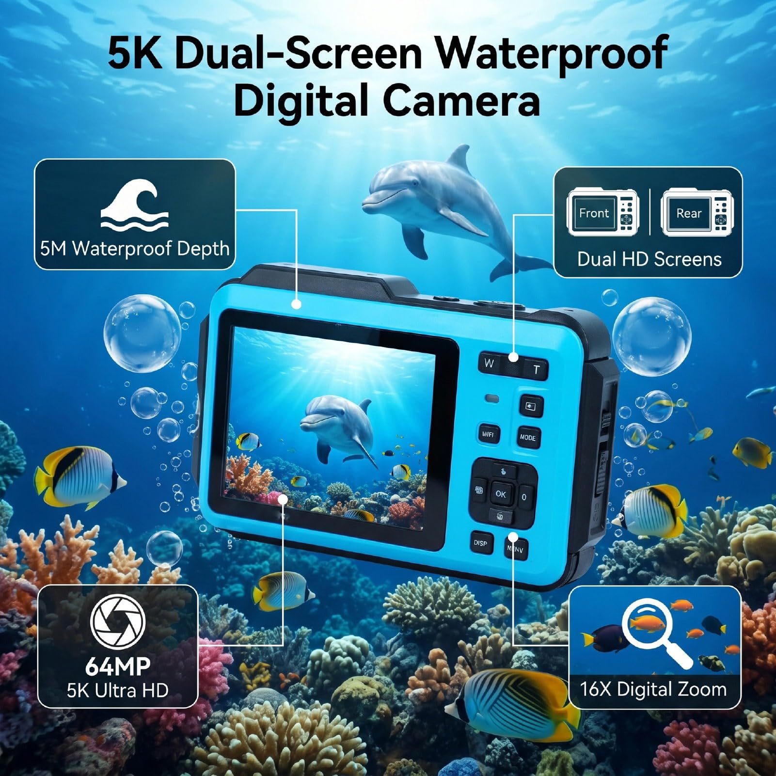 Tangxi Appareil Photo Numérique sous-Marin 5K, Caméra étanche à Zoom 16X