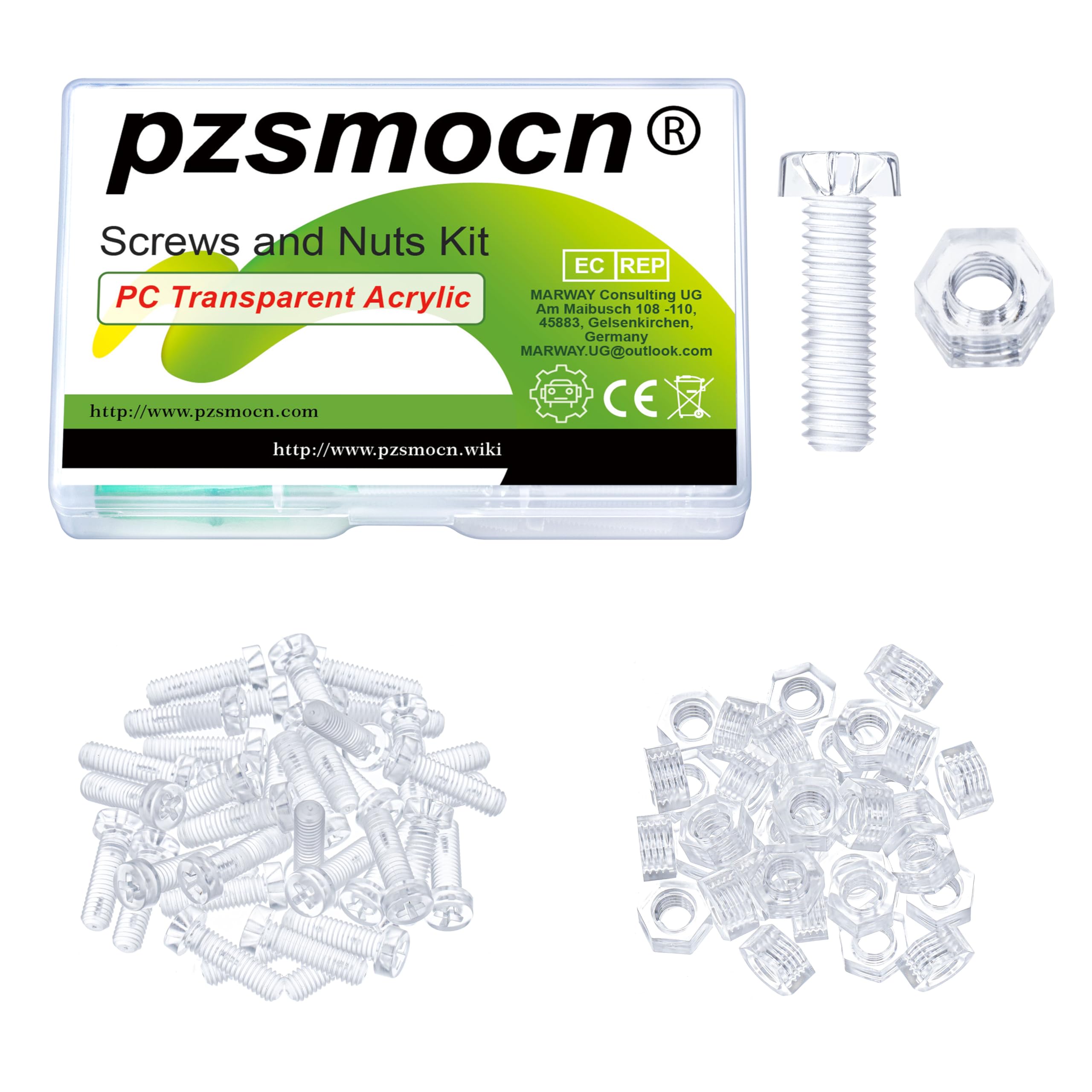 pzsmocn 60 Pieces/30 Sets 20mm M6x20 mm Transparent Screw Nut Washer Kit โ image 1