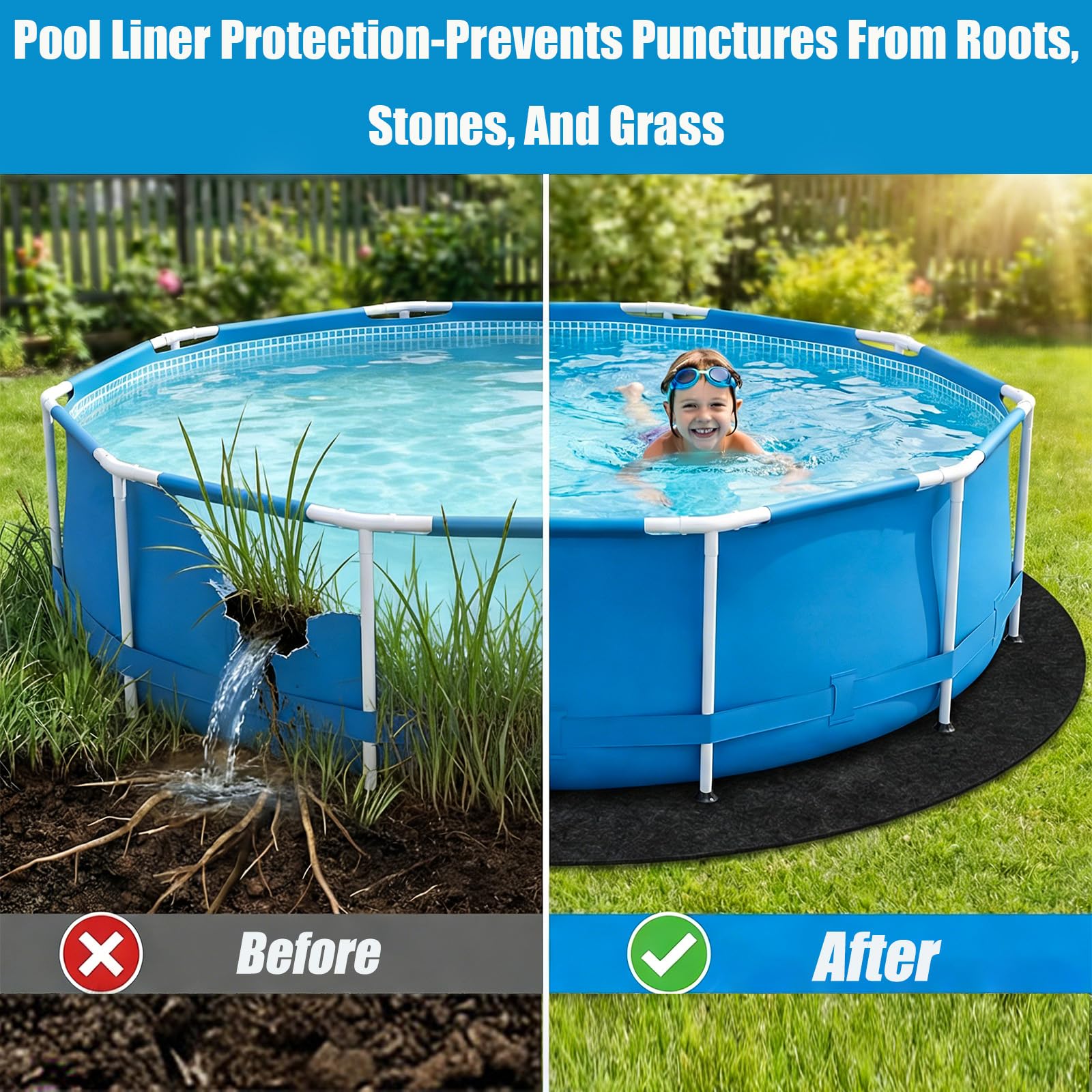 Cubierta de piscina para exterior, tejido de fieltro reforzado 200g/m², diseño sin costuras, protección contra pinchazos, recortable para piscinas hinchables, alfombrillas de piscina, protección para