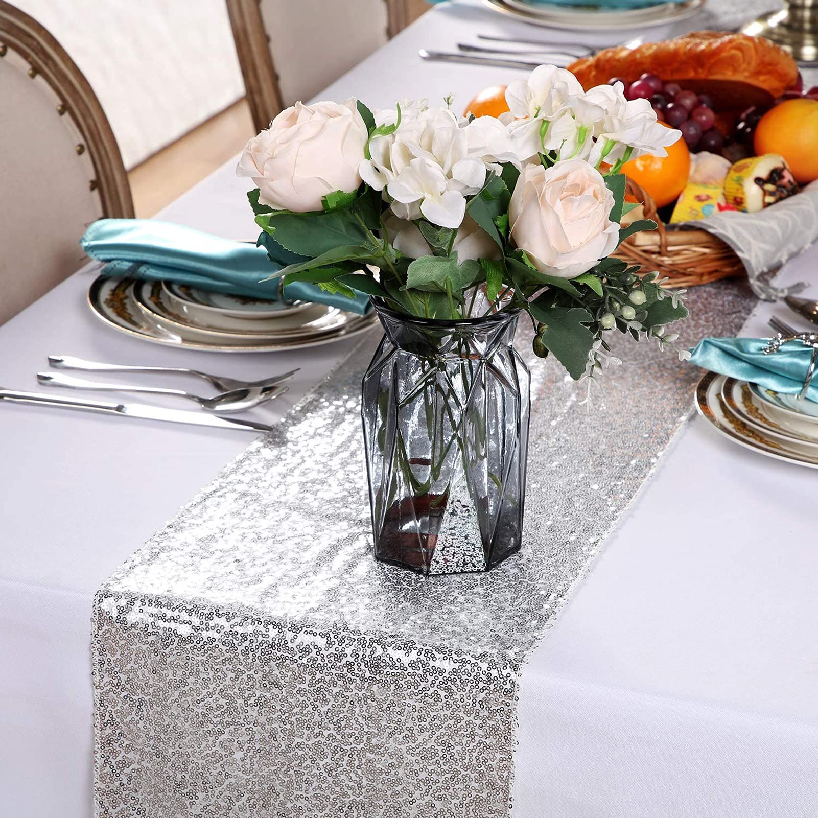 Silber Pailletten Tischläufer 10er Set – Glamouröse Deko Für Feste & Feiern