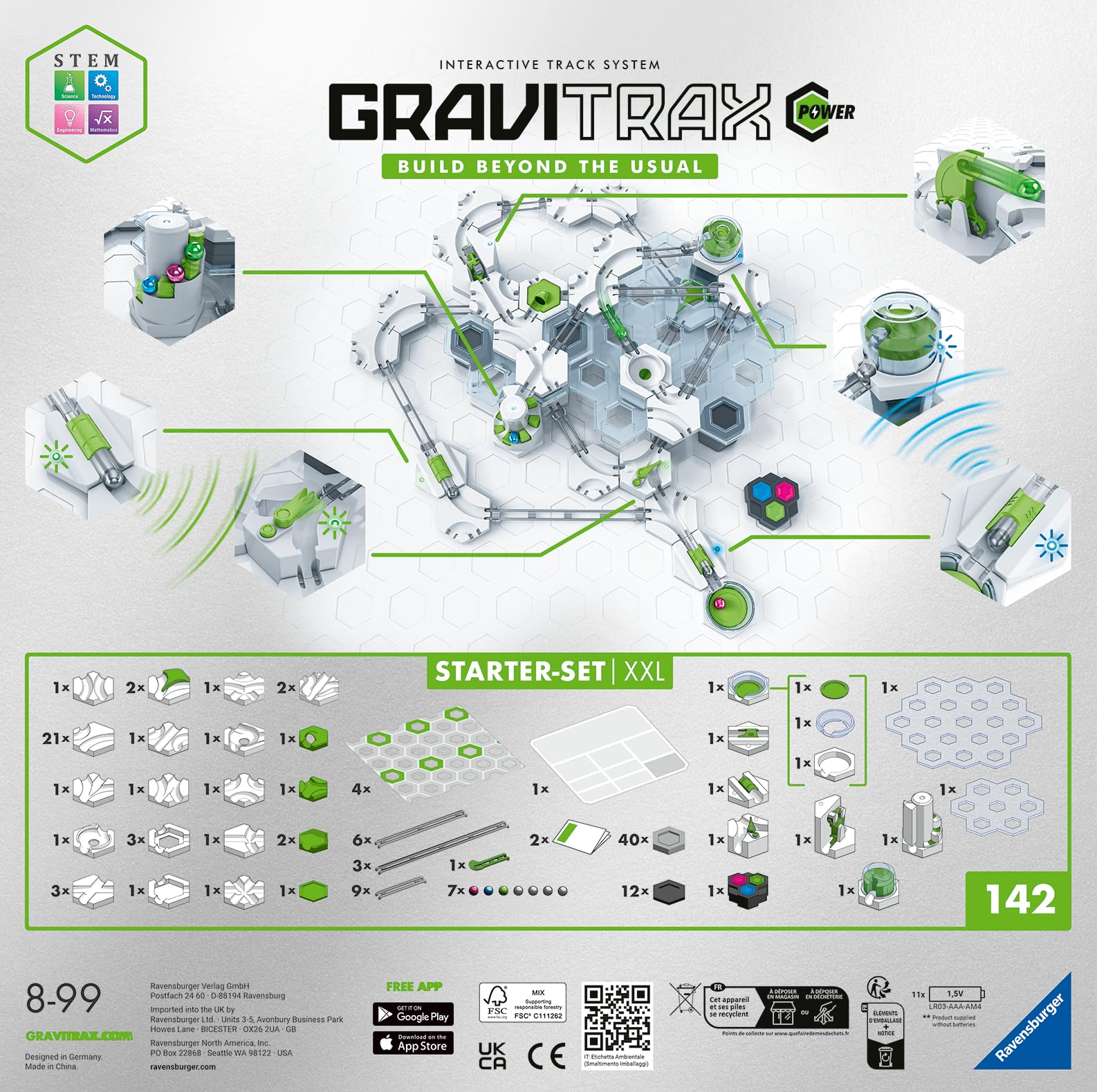 Ravensburger GraviTrax Power Starter-Set XXL. Erweiterbare Kugelbahn mit elektronischen Elementen und Fernsteuerung. Murmelbahn, Lernspielzeug und Konstruktionsspielzeug für Kinder ab 8 Jahren