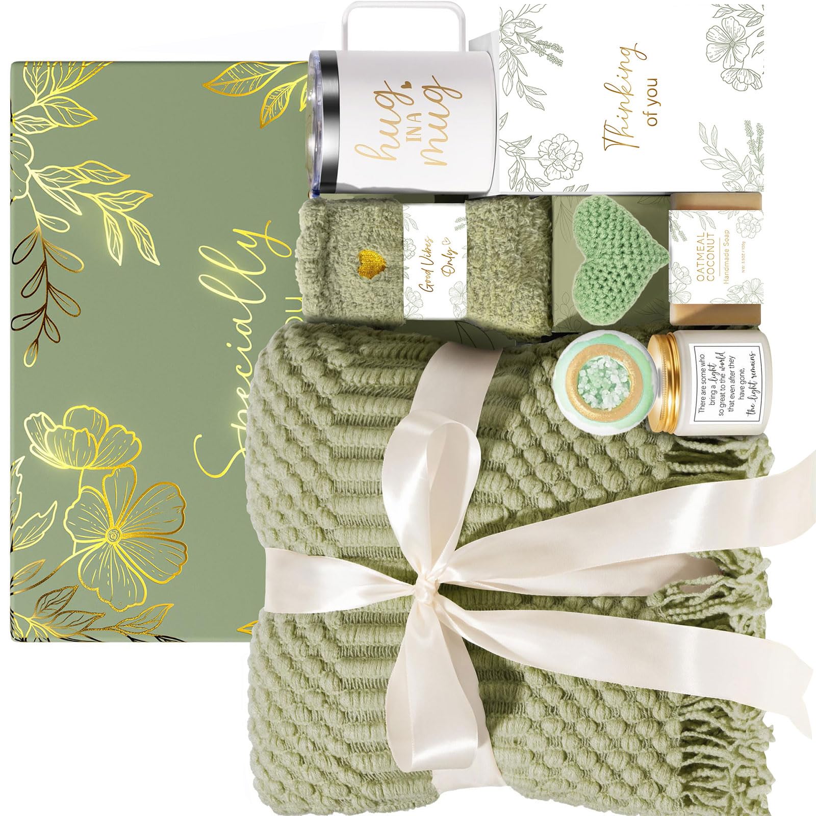 yanzunlrn Inspirational Care Package for Her Soft Throw Blanket Travel Cup Fragrant Encouragement Women Wellness Set Flannel Blanket Insulated Mug Scented Comfort Recovery