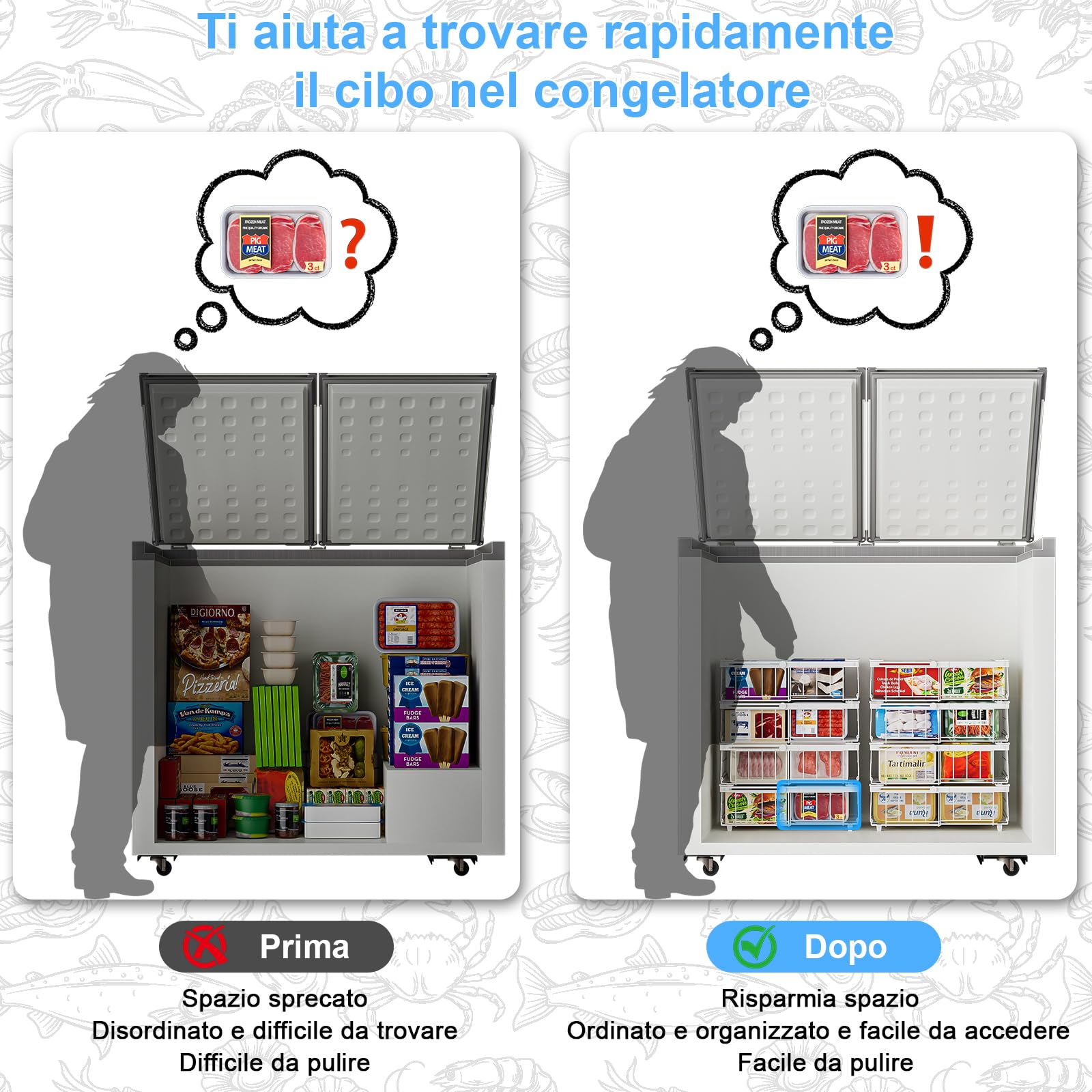 4 Pezzi Cestini Per Congelatore Lmpilabili in Metallo,Lunghezza Regolabile 29-45.5CM,Cestini Pieghevoli con Maniglie,per 140-570L Congelatore Verticale Congelatore da Incasso,Bianco