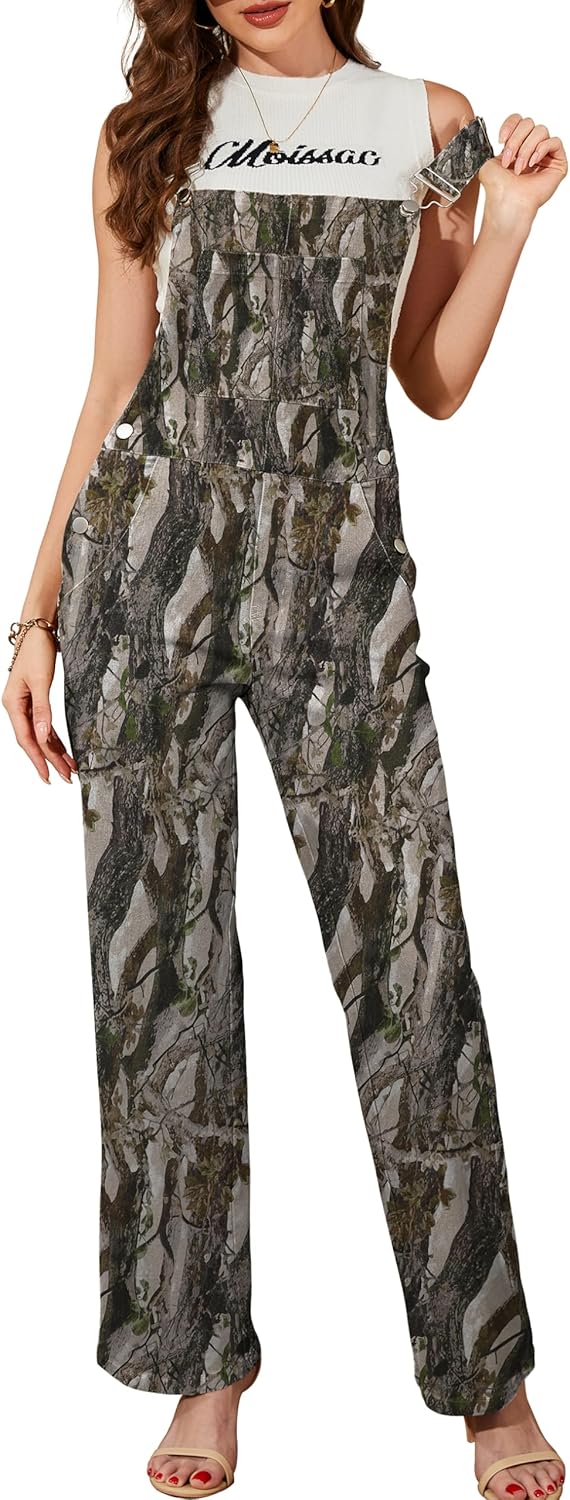 Camo Overalls for Women Loose Fit Fashion Jumpsuits Straight Leg Pants Camouflage Bibs Coveralls Hunting Clothes