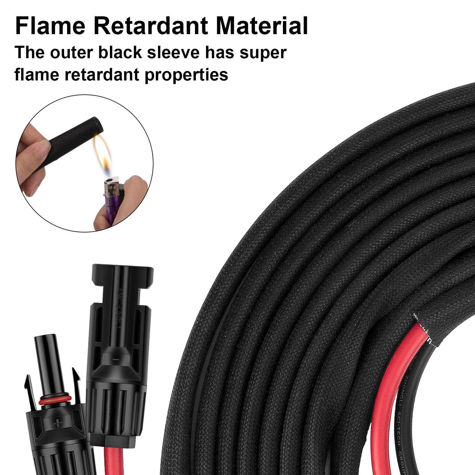 Kabel do paneli słonecznych, 30 m, 10 AWG (6 mm²), przedłużacz solarny ze złączem żeńskim i męskim (zainstalowany na jednym końcu), adapter przewodu panelu słonecznego do domu, sklepu i paneli słonecznych RV (10 AWG, 30 stóp)