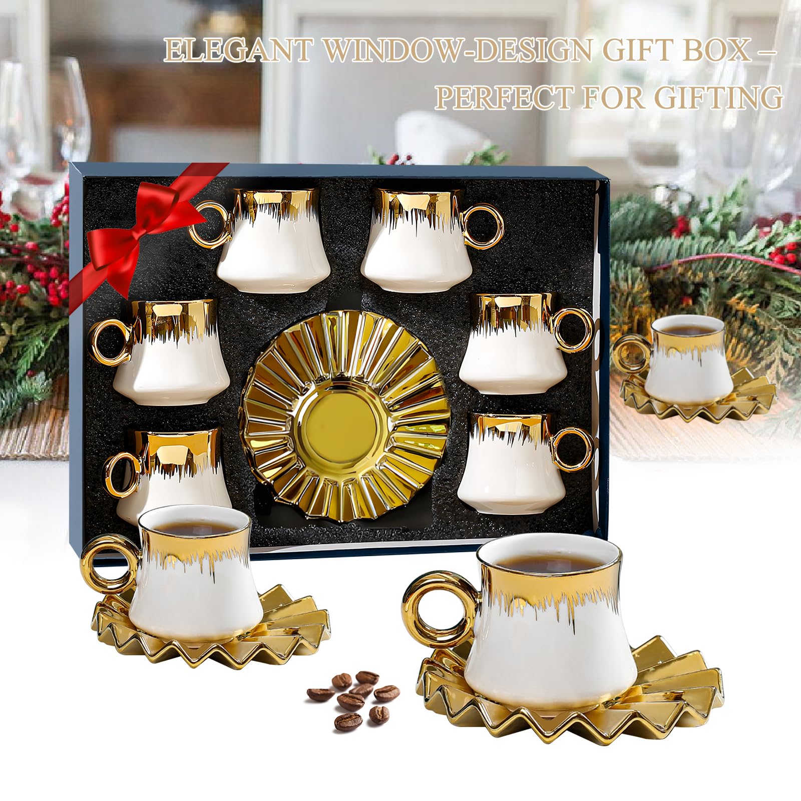 6PCS Service à thé en porcelaine européenne, service à café en céramique 100 ML avec tasses et sous-tasses, service à thé pour l'après-midi, service à thé boutique en porcelaine, service à café, boîte