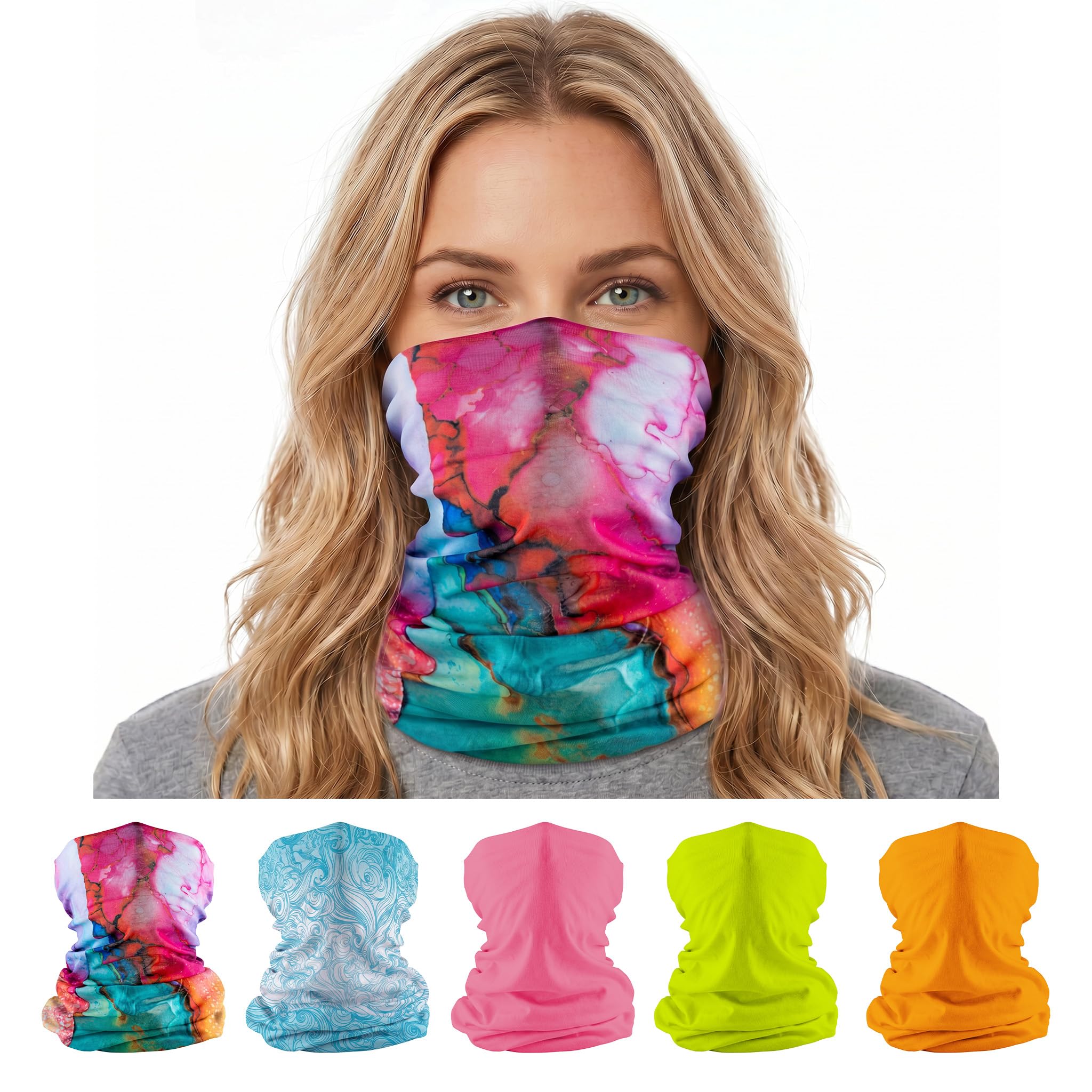 S A Soul of Adventure 5-Pack UV Face Shield | UV 30+ Multipurpose Neck Gaiter Balaclava for Adults | Multiple Color Packs