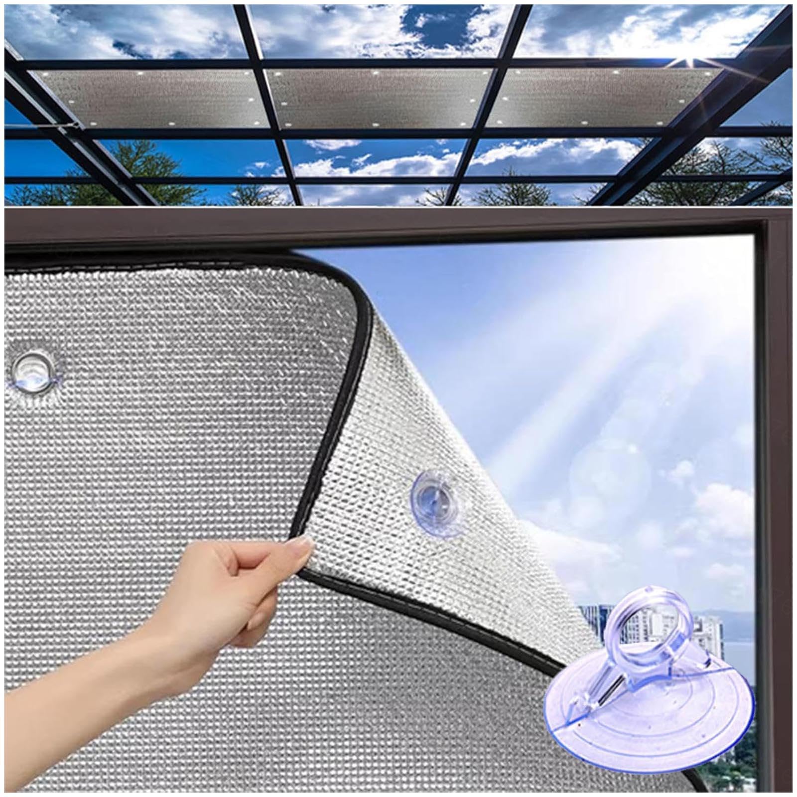 Aluminium Foil Thermal Insulation Window Film,Sun Blocking Anti Uv Window Tint,Sun Room Heat Reflective Glass Film,Total Blackout Privacy Window Sticker,With Suction Cups,W×H-150x200cm/59 * 79in