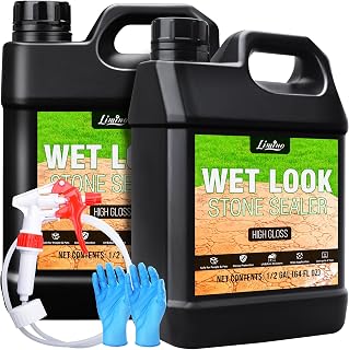 Wet Look Stone Sealer - 1 Gal High Gloss Paver Sealer Stone Color Enhancer Concrete Sealer with Long-Lasting Gloss Protection, Stain Proof for Interior and Exterior Slate, Driveway, Floor, Standsotne