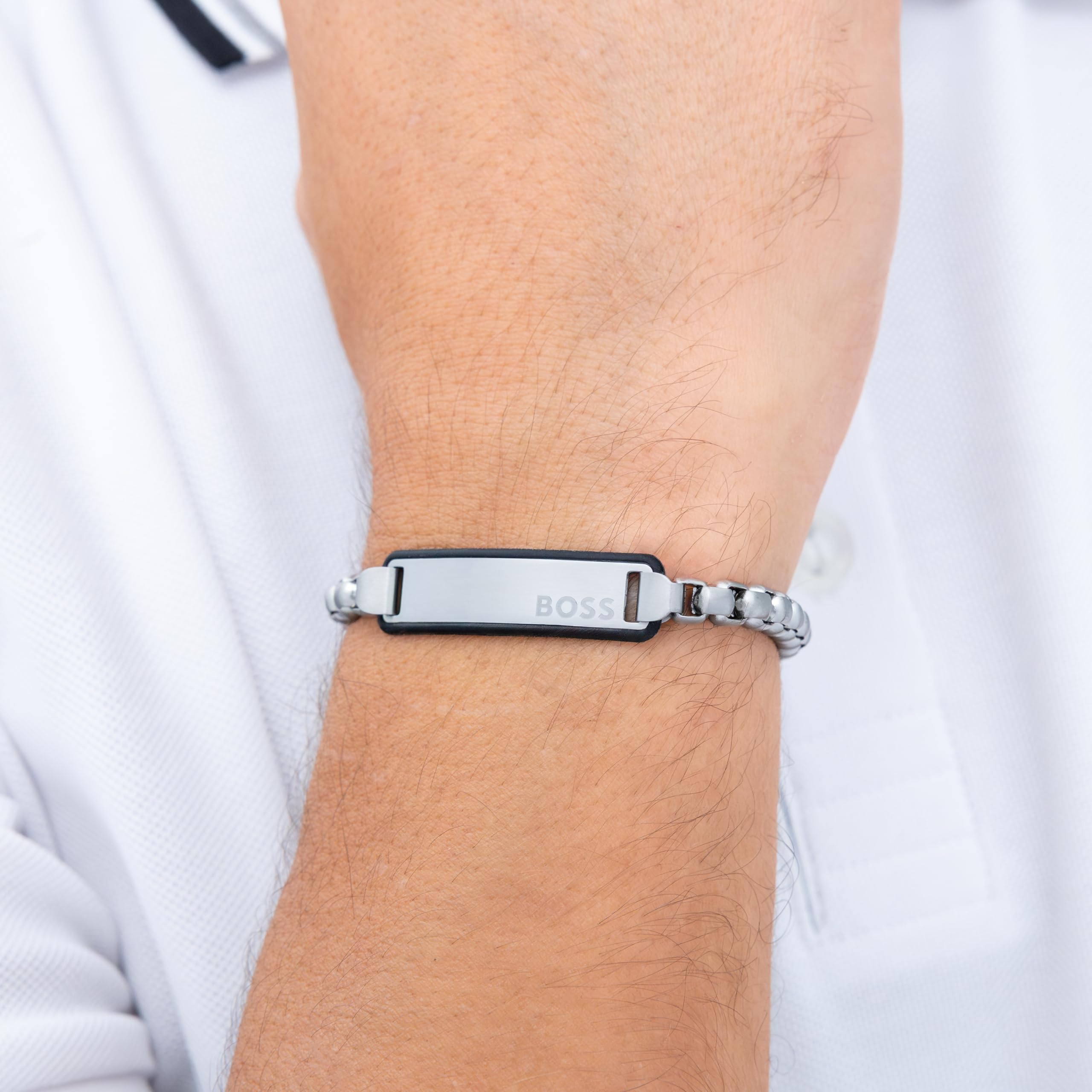 BOSS Jewelry Gliederarmband für Herren Kollektion ID verfügbar aus Silber oder Schwarz