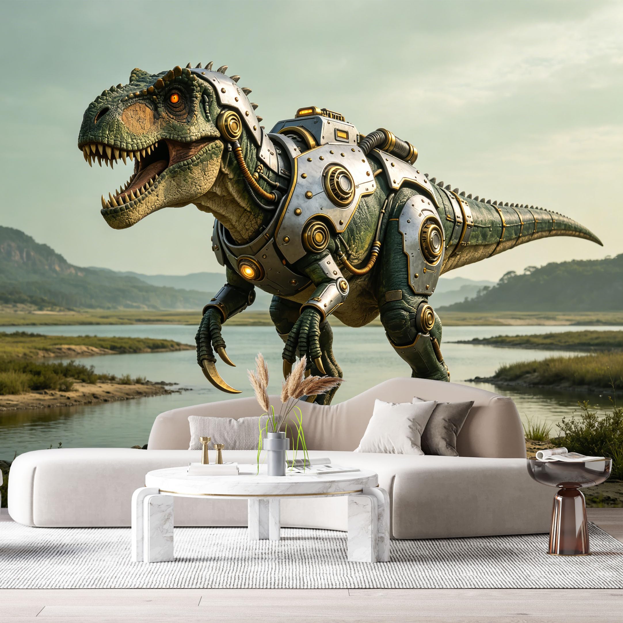 Custom Size Wall Mural Ancient Biological Mech Dinosaur Metal Armor Futuristic SciFi Robot SelfAdhesive Art Prints Removable Large Wallpaper Esports Room Game Room Tenant Room Studio
