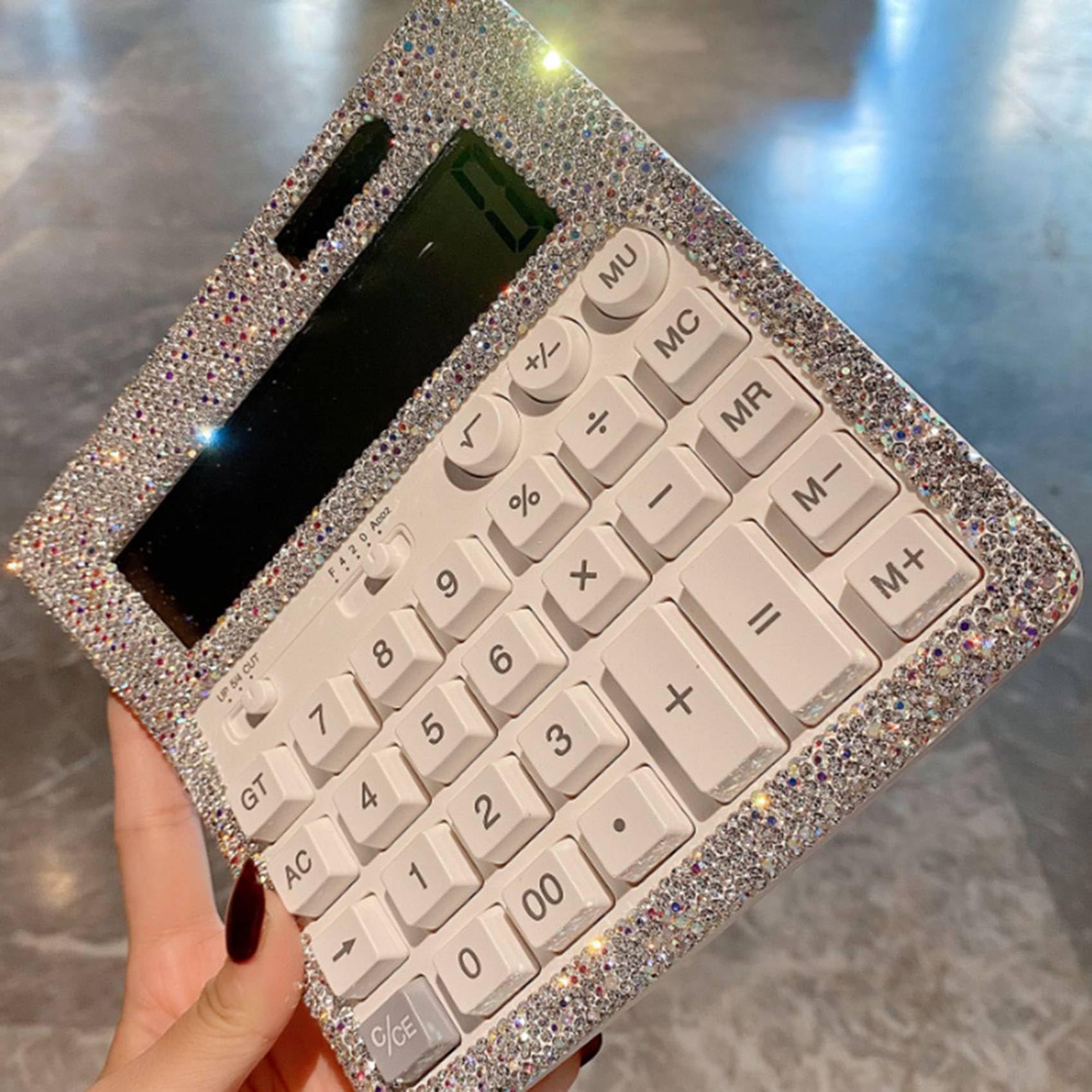 2X Calcolatrice con Cristalli di Strass, Calcolatrice da Tavolo Standard con Display LCD, Calcolatrice Lucida A Batteria e A Energia Solare