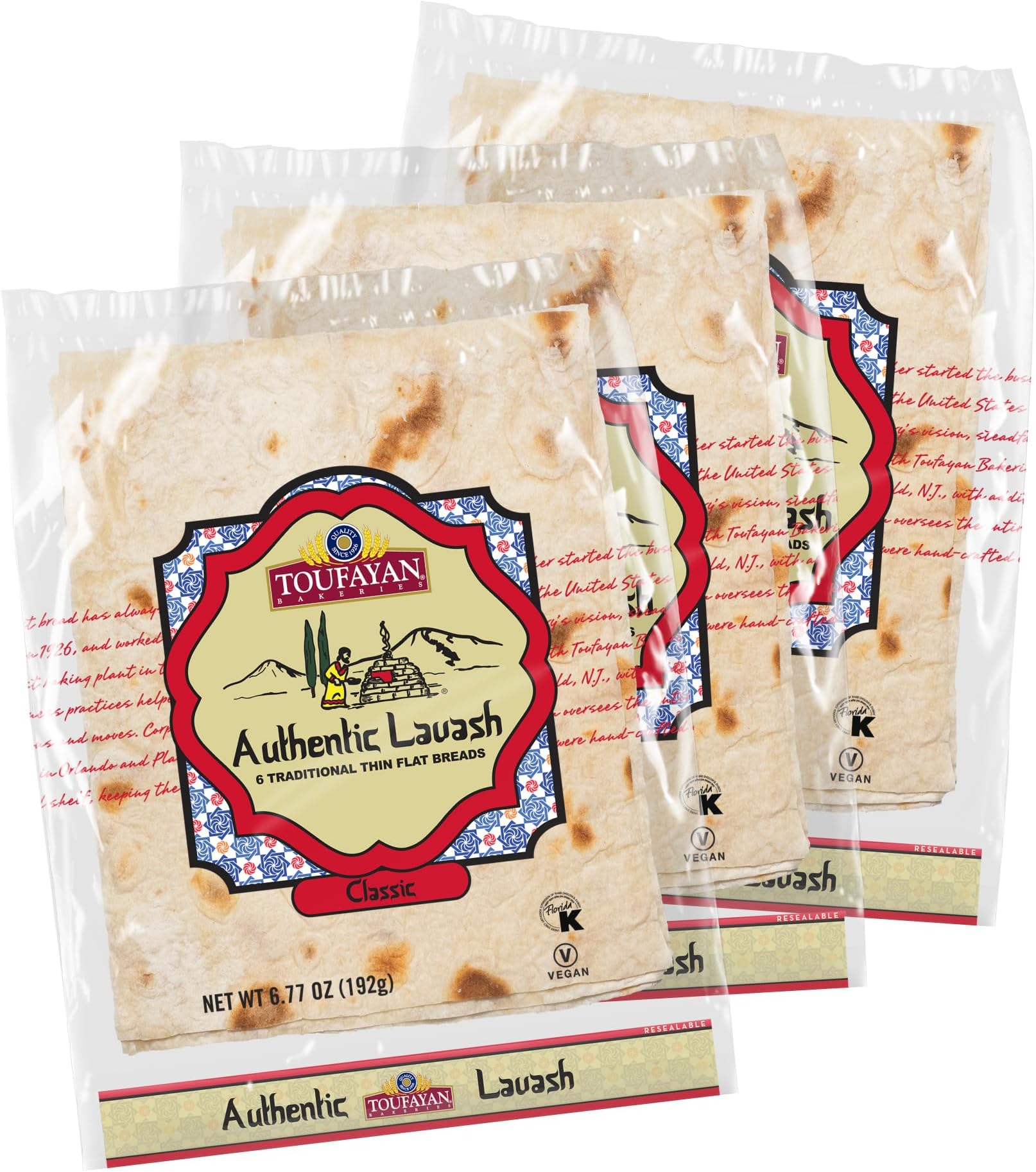 Toufayan Bakeries Authentic Lavash Bread – Traditional Hand-Stretched Thin Flatbread, 3 Pack (18 Total Lavash), Vegan