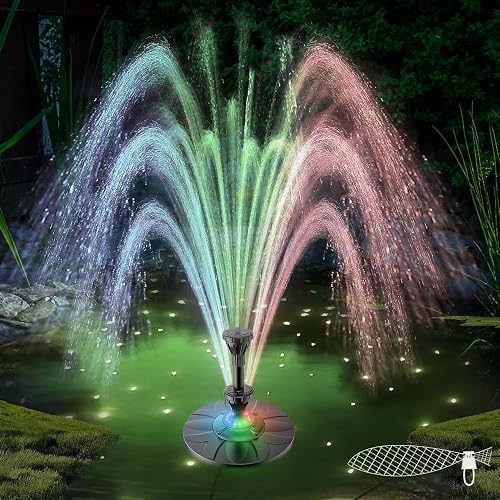 Jutai Electric Floating Pond Fountain Colorful LED Lights DC 12V, Built-in Filter System, Waterfall Fountain Pump,32.8ft Power Cord, Day and Night Lighting, Energy Saving for Above Ground Pools