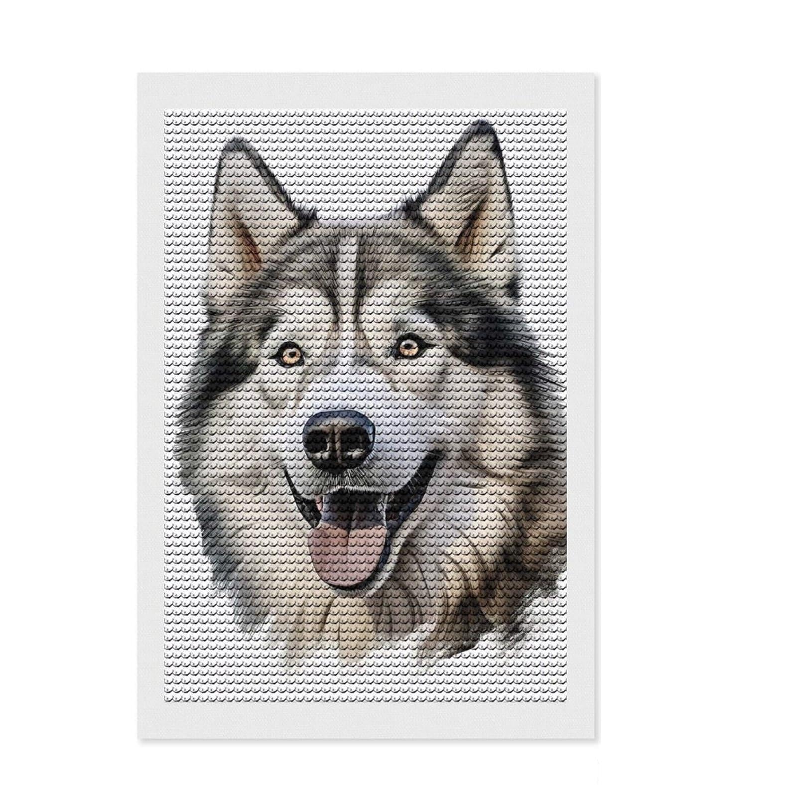 Junmoney Husky Portrait Full Drill Diamond Painting Kit 8"x12", Office Decor, for Beginners, Full Kit Included, Christmas Gift