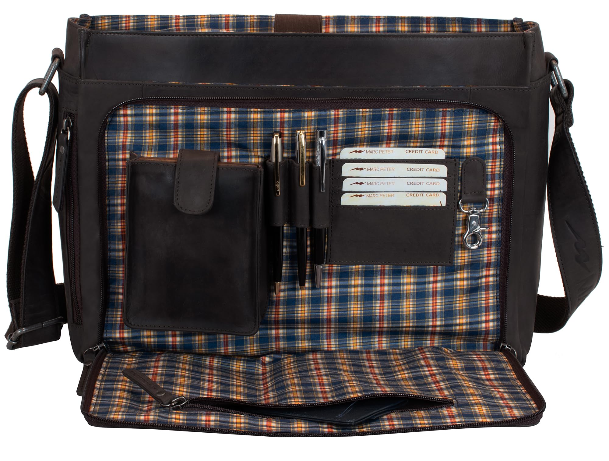 Marc Peter® Bergen leder Umhängetasche für Herren und Damen | 15.6 Zoll Laptoptasche | Aktentasche aus echtem Büffelleder