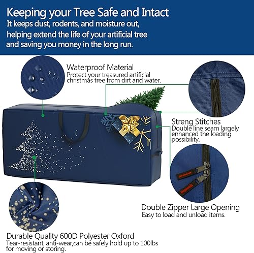 Miniatura 3 de Nueva actualización bolsa de almacenamiento para árbol de Navidad de 7.5 pies, tela Oxford 600D resistente con asas reforzadas y cremalleras dobles,