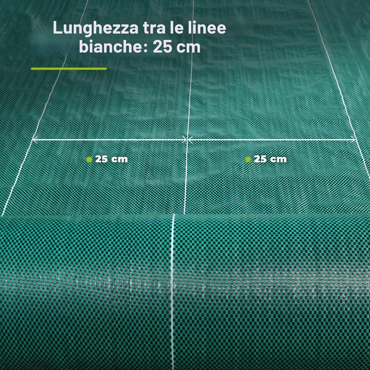 Tela per pacciamatura tessuta, 130 g/m², rotolo, geotessile anticattive erbe, ad alta resistenza, colore verde, per giardino, vialetti, colture (1,50 x 25 m)
