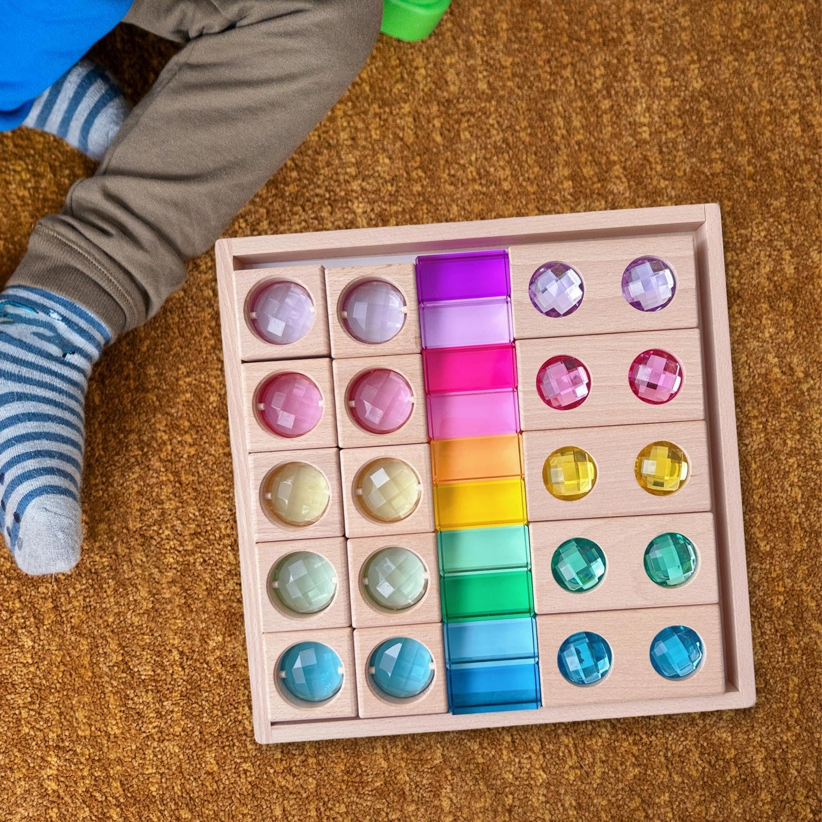 Acryl Holzbausteine ​​für Kinder mit Aufbewahrungstablett Zur Förderung Der Feinmotorik, Der Hand Und Augenmuskulatur.