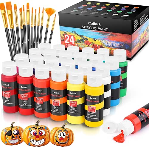Caliart 24 Colors Acrylic Paint Set with 12 Brushes, Art