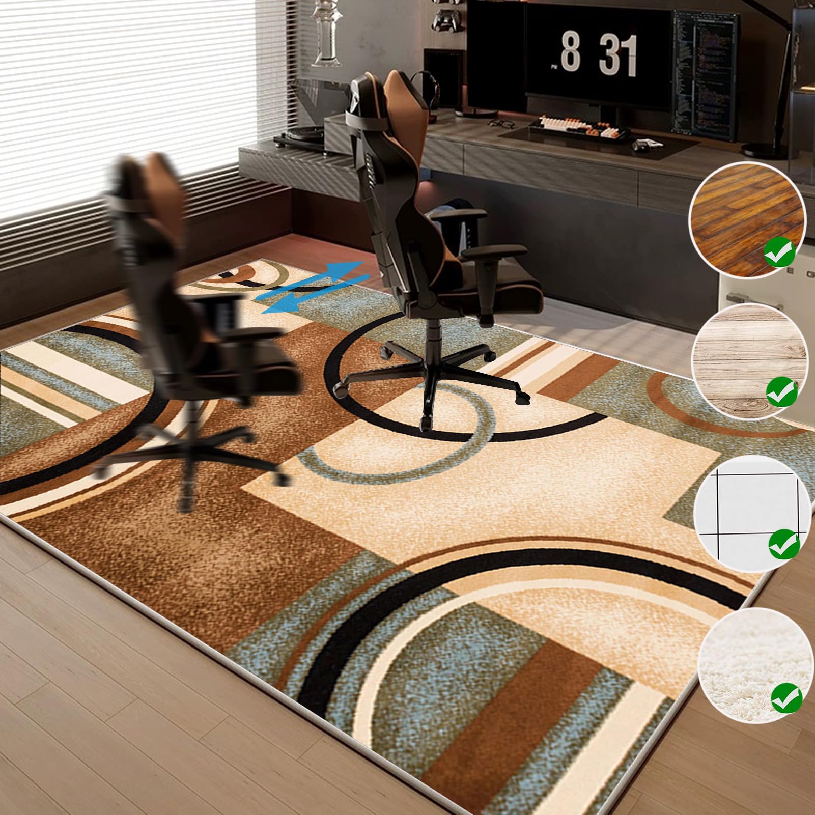 Tapis Protège-Sol pour Chaise, Tapis Chaise de Bureau Tapis de Protection de Sol Gaming Antidérapant Tapis de Sol Bureau Tissu, Protège Parquet Fauteuil à roulette, Facile à Nettoyer 90 x 140 cm