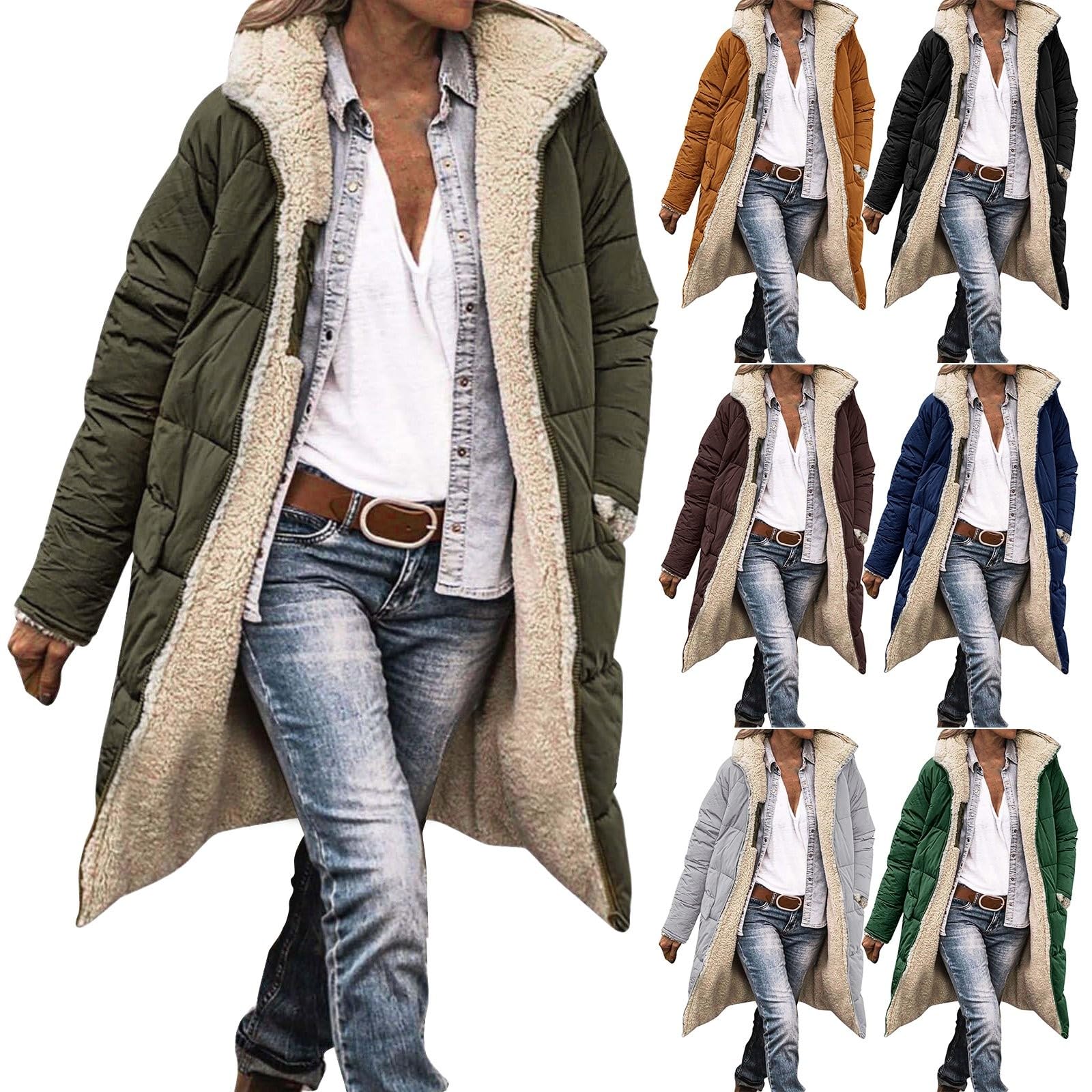 Piumino da donna foderato lungo con cappuccio | giacca trapuntata impermeabile softshell giacca invernale con cerniera | piumino per giacche da donna leggero con cappuccio alla moda giacca invernale