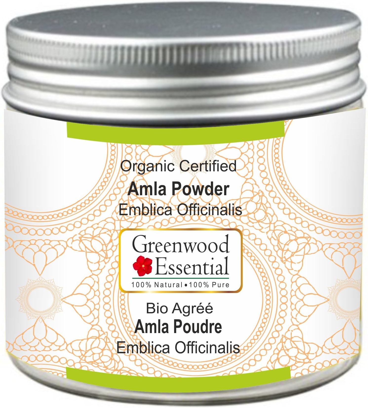 Greenwood Essential Pure Amla Powder (Indian Gooseberry) Emblica Officinalis Organic Certified 100% Natural Therapeutic Grade 100gm (3.5 oz)
