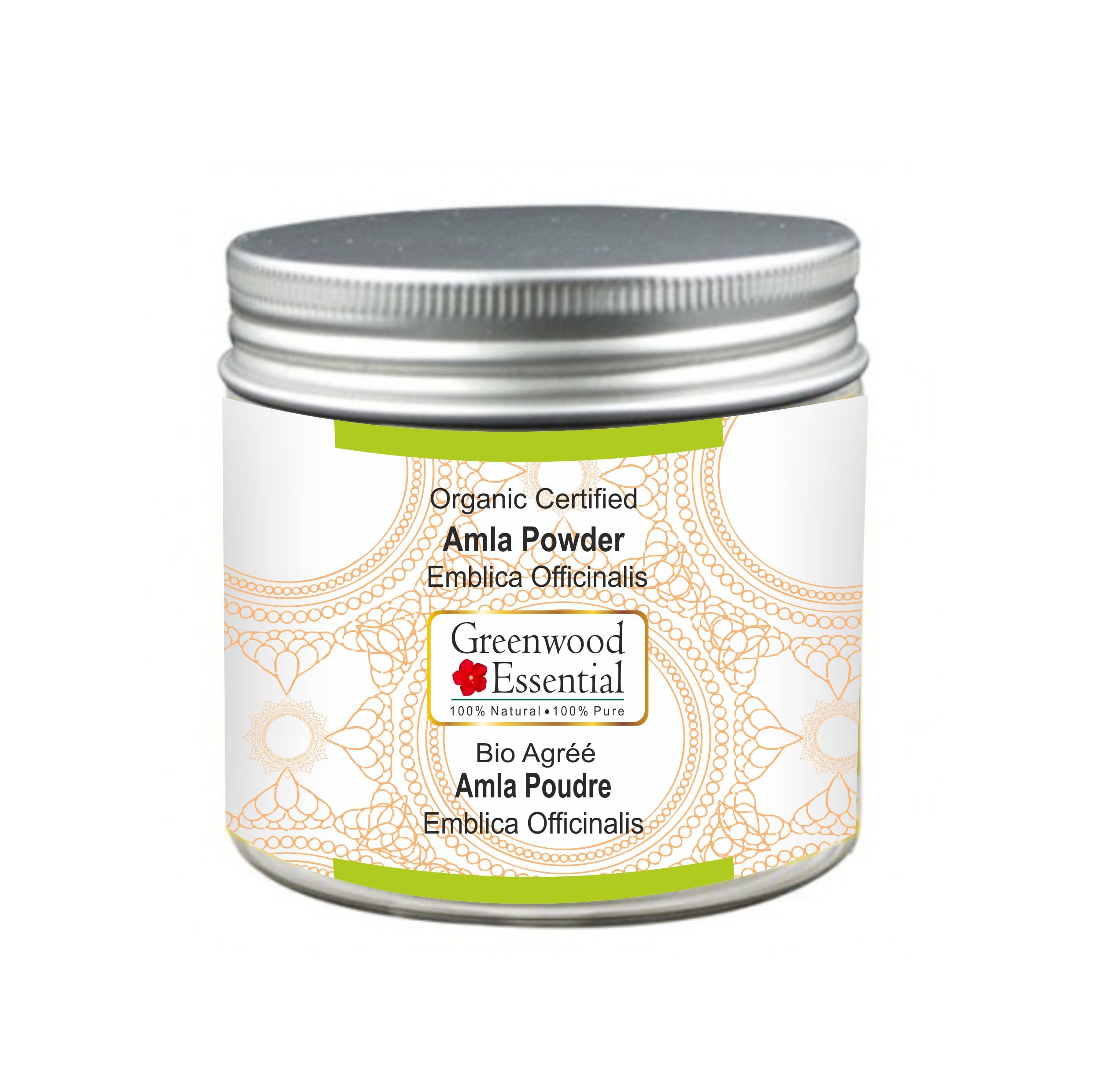 Greenwood EssentialPure Amla Powder (Indian Gooseberry) Emblica Officinalis Organic Certified 100% Natural Therapeutic Grade 100gm (3.5 oz)