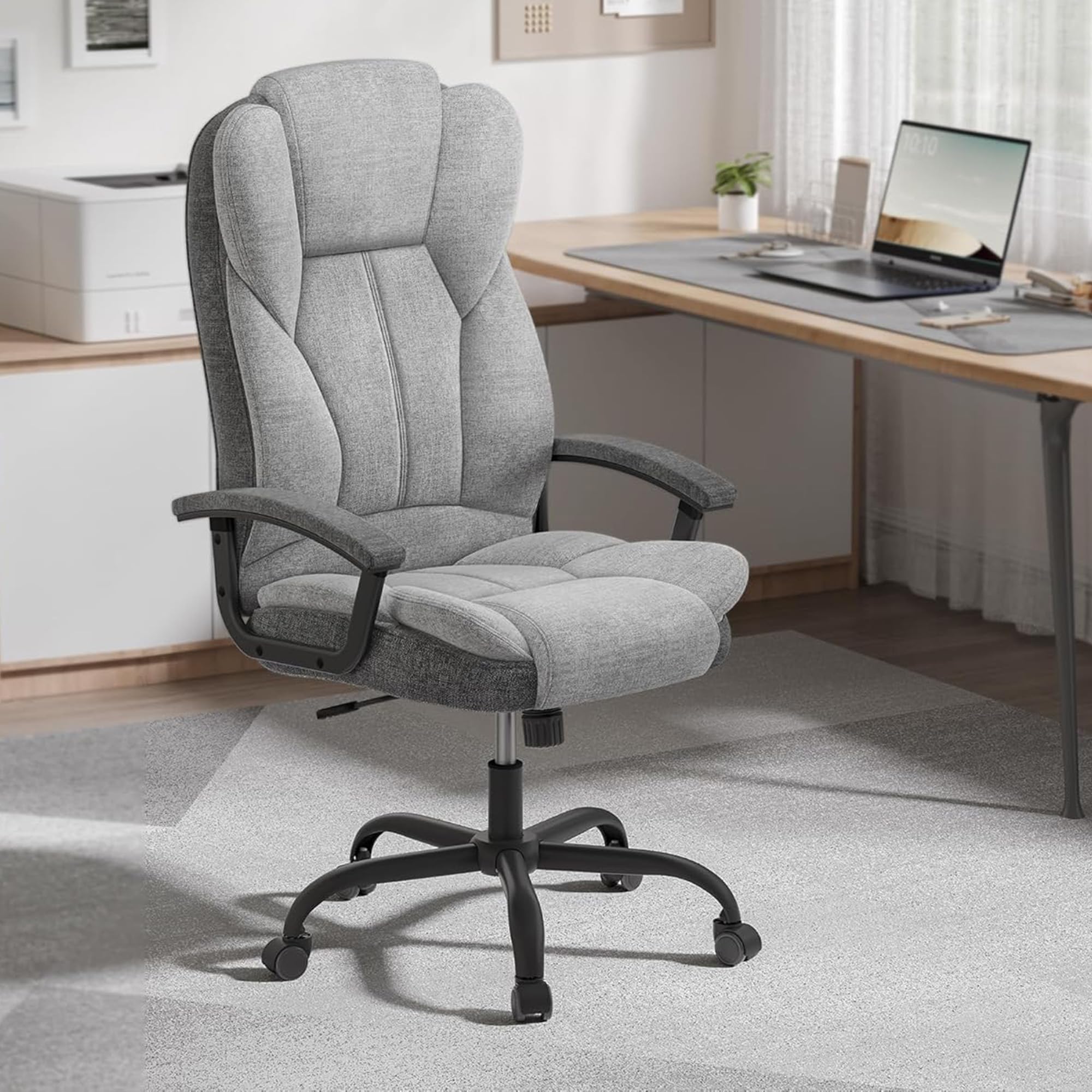 SONGMICS Office Chair, Desk Chair, Gaming Chair with Armrests, Swivel Computer Chair, Executive Office Chair, Adjustable Height, Tilt Function, Home Office, Study, Dove Grey and Ink Black OBG057G11