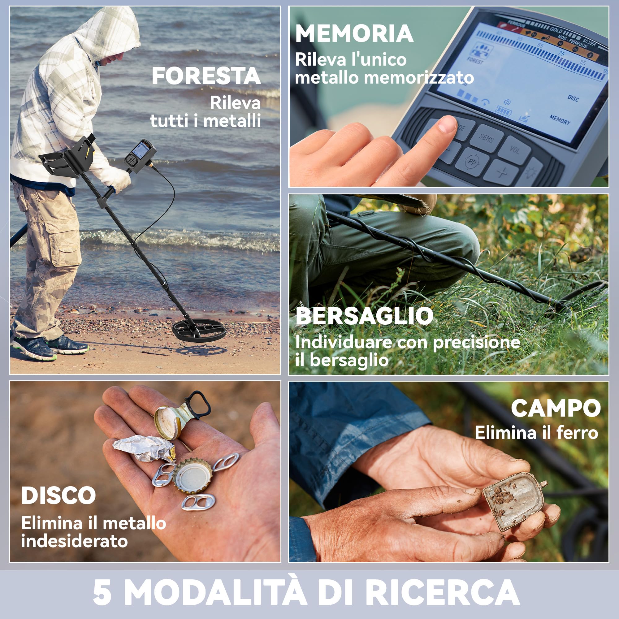 Metal Detector Outsunny Impermeabile IP68 | 5 Modalità, Display LCD, Pala E Zaino | Per Adulti E Bambini, Ricerca Metalli