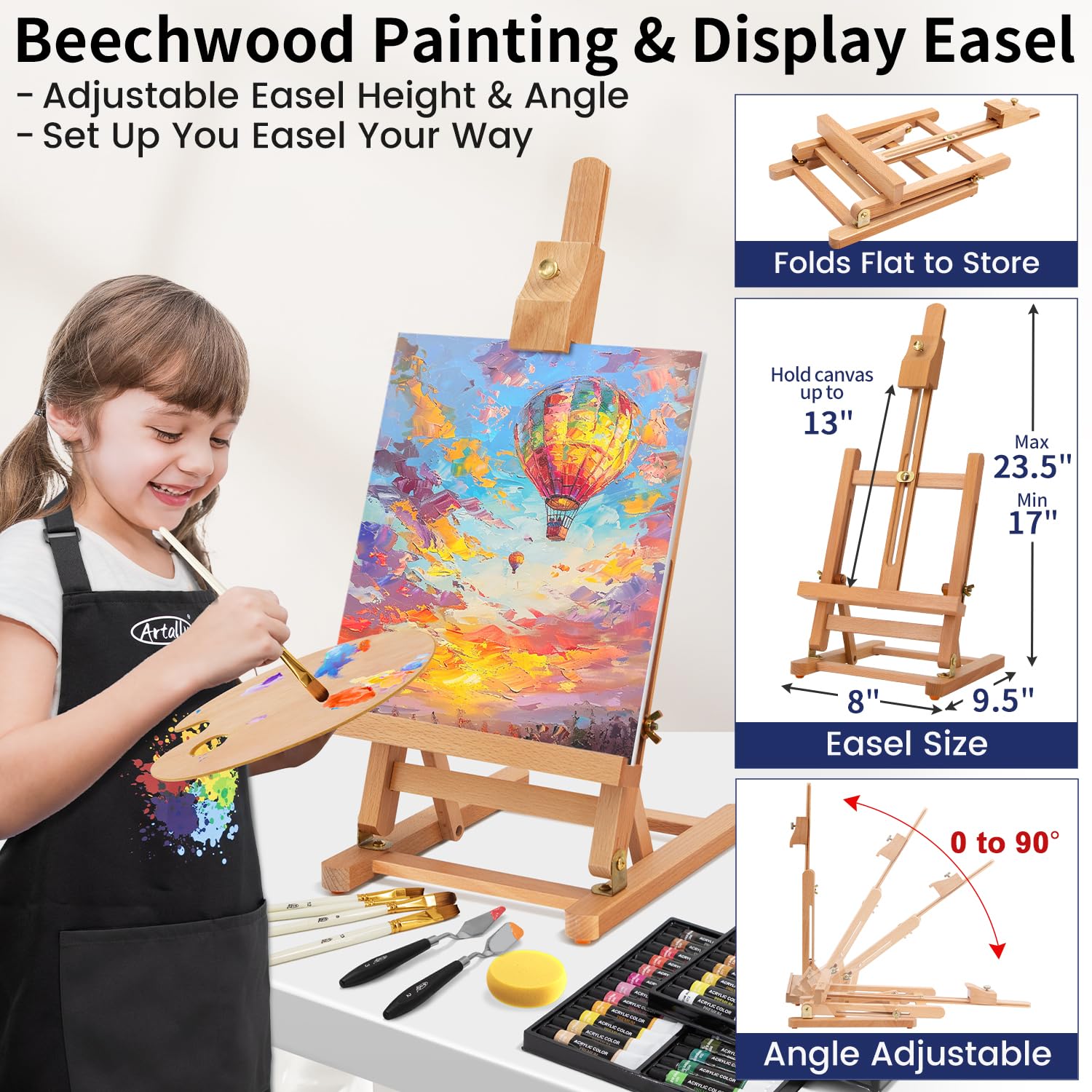 Kit de pintura acrílica de 86 piezas con caballete de mesa, juego de pintura acrílica de 48 colores, juego de pinceles y estuche, lavabo de pincel y delantal de arte, juego completo de pintura para