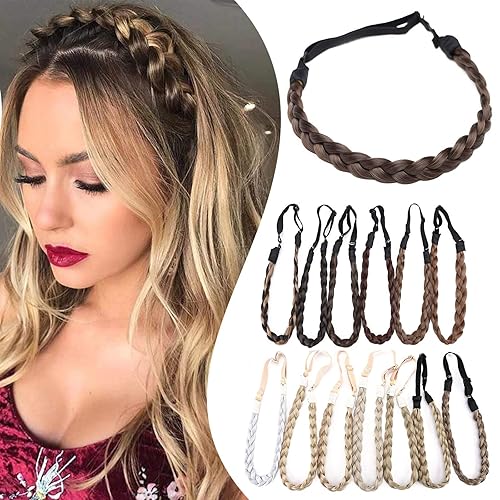 Miniatura 15 de Hairro Diadema trenzada, pelo sintético, trenzas trenzadas #9/10 marrón ceniza, 5 hebras, 1.76 oz