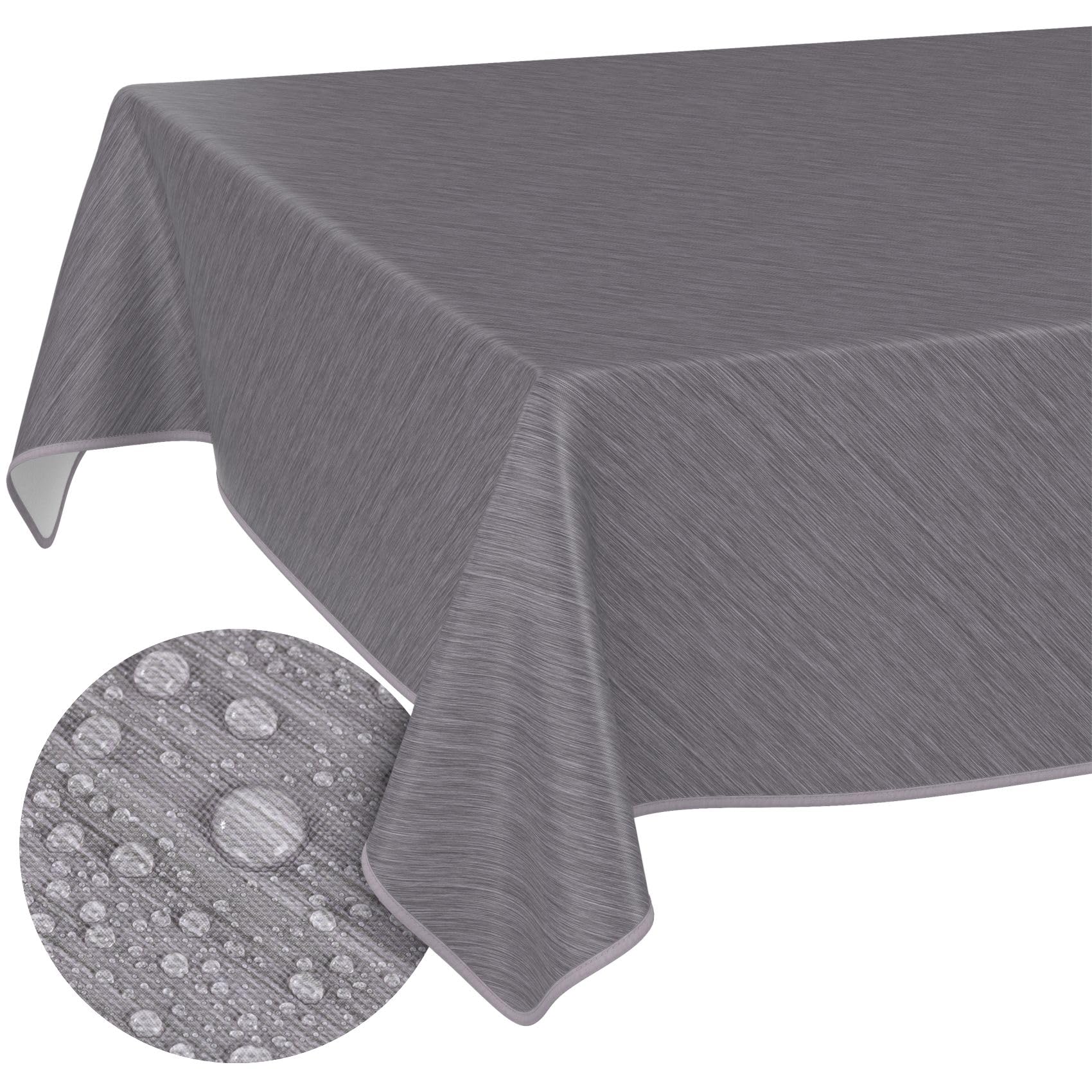Washable Oilcloth Tablecloth Garden Tablecloth Linen Look Easy Care Water-Repellent 140 x 140 cm (Rectangular) Grey with Hem
