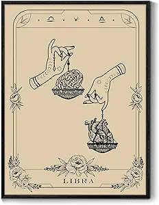 SERIMINO Witchy Framed Wall Art, Libra Tarot Canvas Prints Paintings, Horoscope Dark Academia Home Decor Aesthetic, 16x24inch Gothic Wall Decor for Room