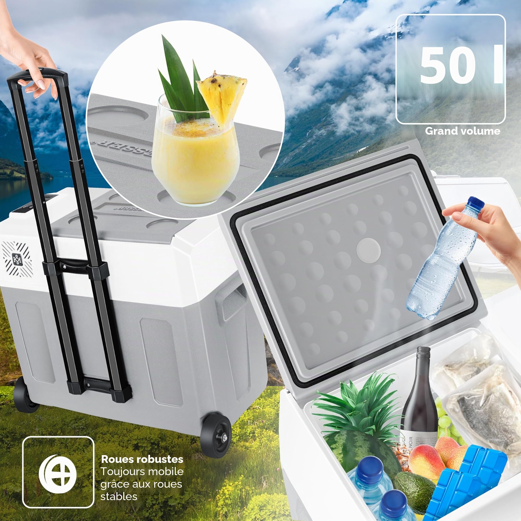 KESSER® 50 litres Glacière à compresseur électrique Glacière de congélation, avec Commande APP Raccordement USB, Réfrigérateur jusqu'à -20° pour Voiture, Camion, Bateau, Camping-Car