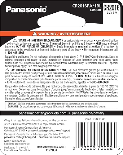 Miniatura 2 de Panasonic CR2016 - Pilas de litio de larga duración de 3 voltios resistentes a los niños embalaje basado en estándares paquete de 1 batería