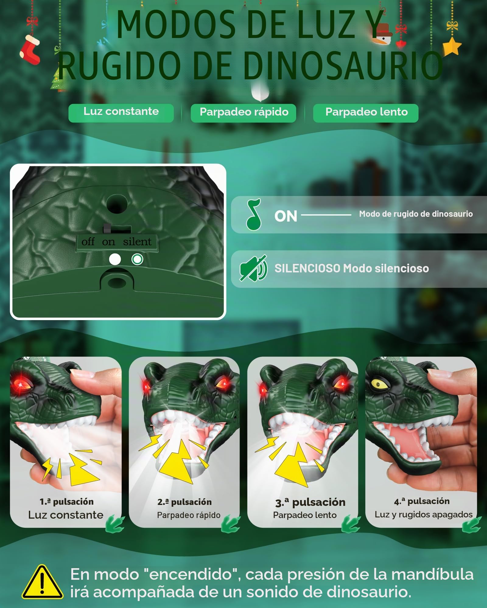 Linterna con forma de cabeza de dinosaurio, linterna frontal portátil para niños, apta para edades de 3, 4, 5, 6, 7, 8+ años, cumpleaños de niños y niñas