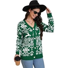 Womens Christmas Cardigan V Neck Button Down Long Sleeve Open Front Cardigan Sweaters Knitwear Snowflake Elk Pattern