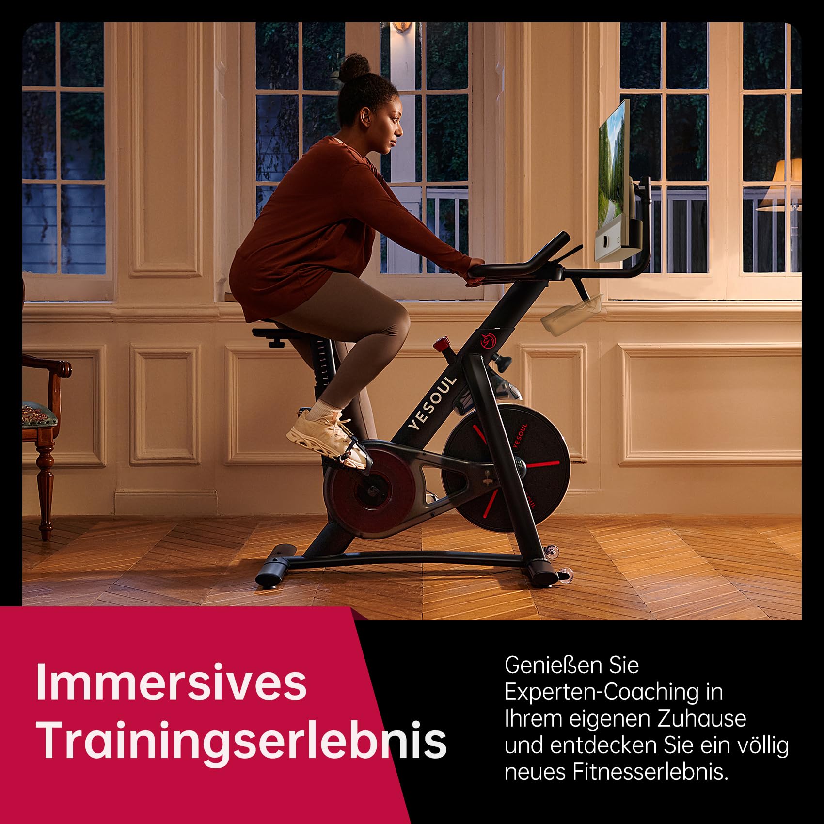 YESOUL G1M Plus Cyclette da Casa con Ergometro, Bicicletta da Fitness Silenziosa per Allenamento Cardiovascolare, Schermo FHD da 21,5", Resistenza Magnetica, Suono 360° e Funzione di Mirror Display