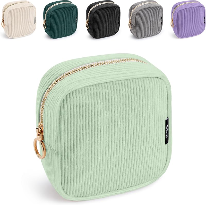 Necessaire pequena de veludo cotelê WLLWOO WLLWOO com zíper, verde-menta, 1 unidade
