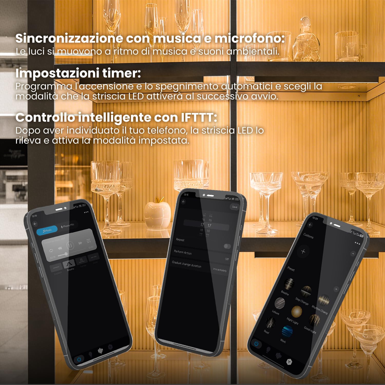 Luci LED per Libreria Nere, Barra LED Sottopensile, Compatibile con Alexa, WiFi Dimmerabile 2700K, Illuminazione Sotto Mensola per Vetrina, Cucina con App, Telecomando e Memoria (4 Pack 30cm)