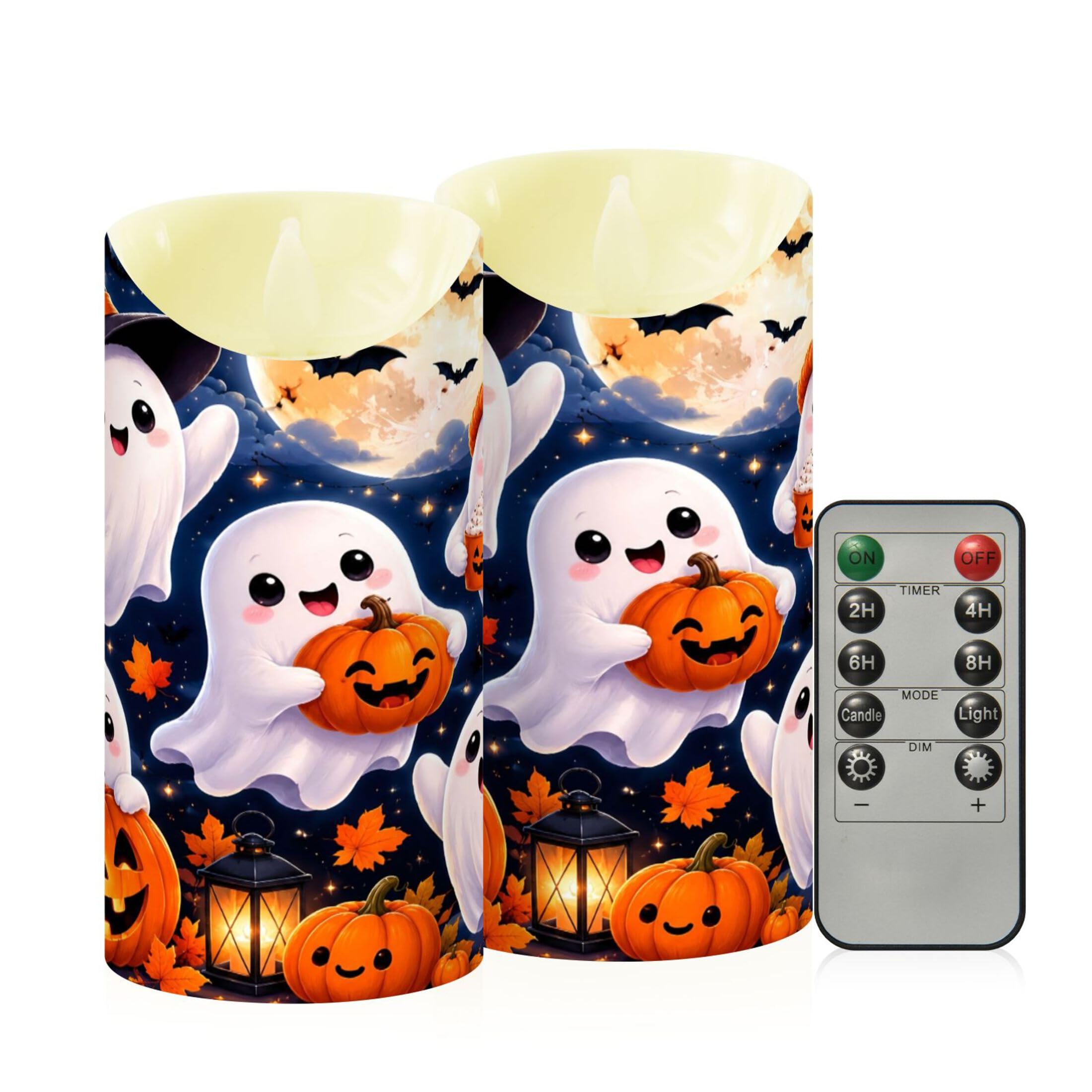 Fuauuyl Ghosts LED Flameless Candles Flickering Plastic Pillar Candles Battery Operated Votive Candle with Remote Control and Timer, Home Decoration 2 Pack