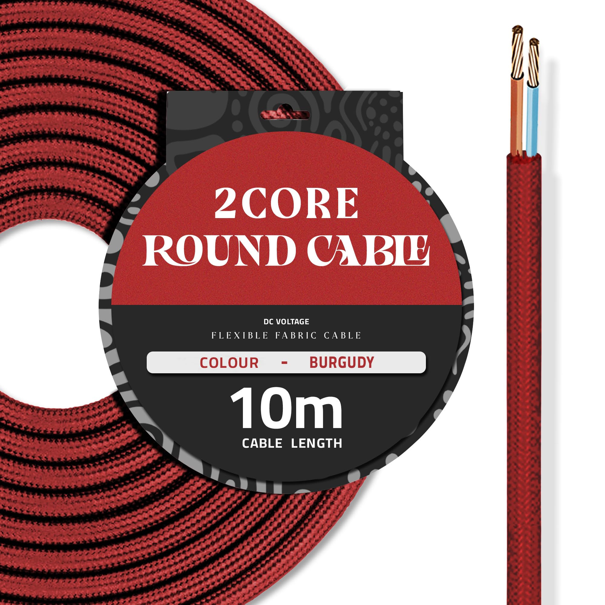 DC VOLTAGE Burgundy Vintage Electrical Flex 18AWG 2 Core Fabric Cable -10m