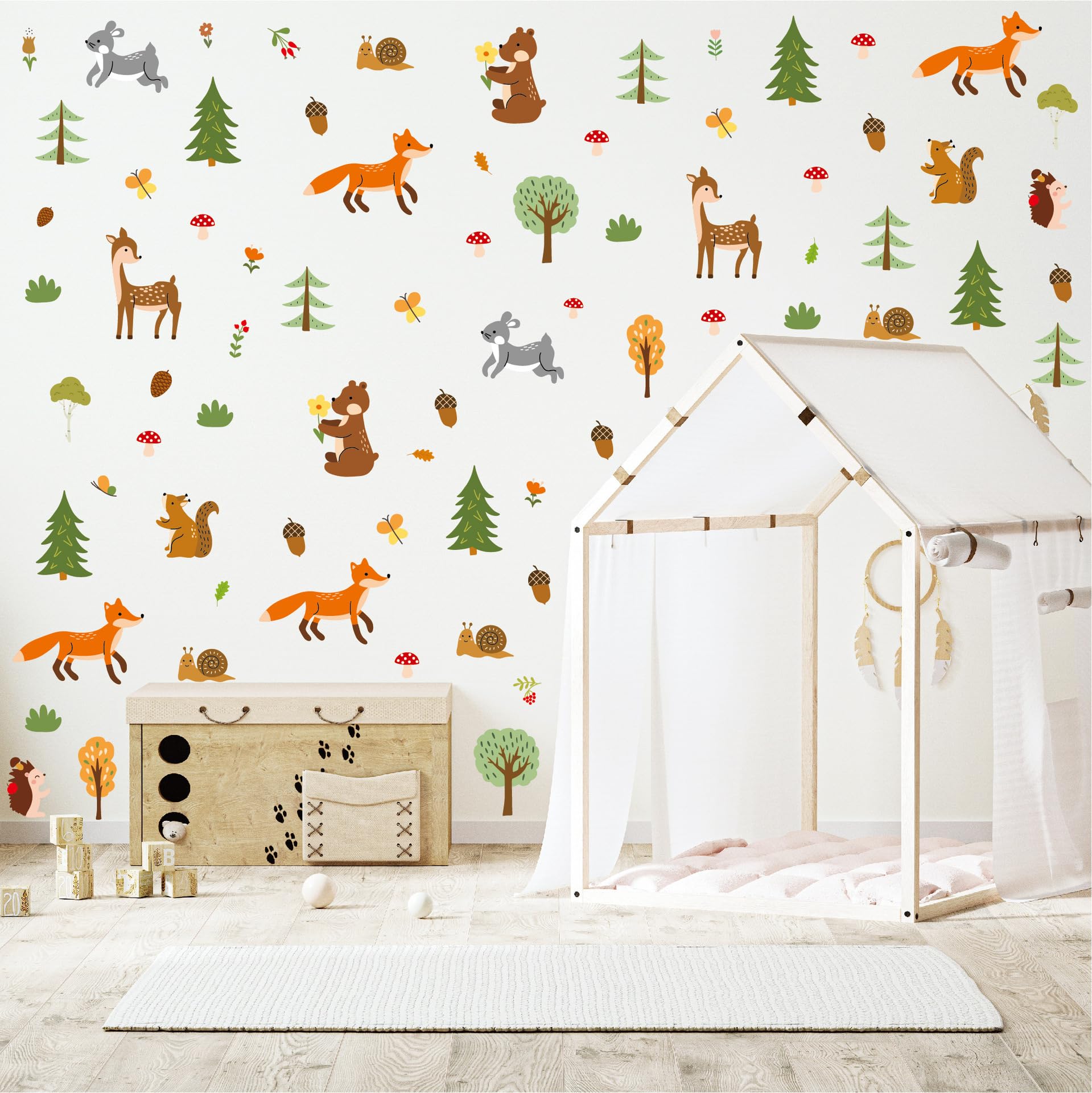 6 Sheet Forest Animal Wall Sticker Forest Animal Decal for Bedroom Living Room Classroom, Playroom Decor Removable Wall Stickers
