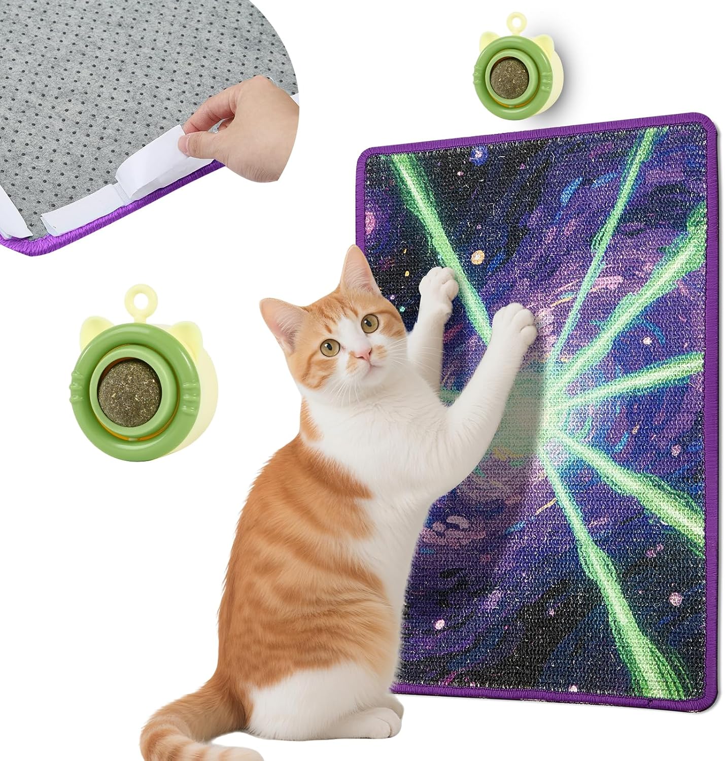 Cat Scratching Mat with Bonus Adhesive Catnip | All-in-One 23.6x15.7 Inch Sisal Scratcher for Wall/Floor, Stops Couch Carpet Scratching, Durable Anti-Slip