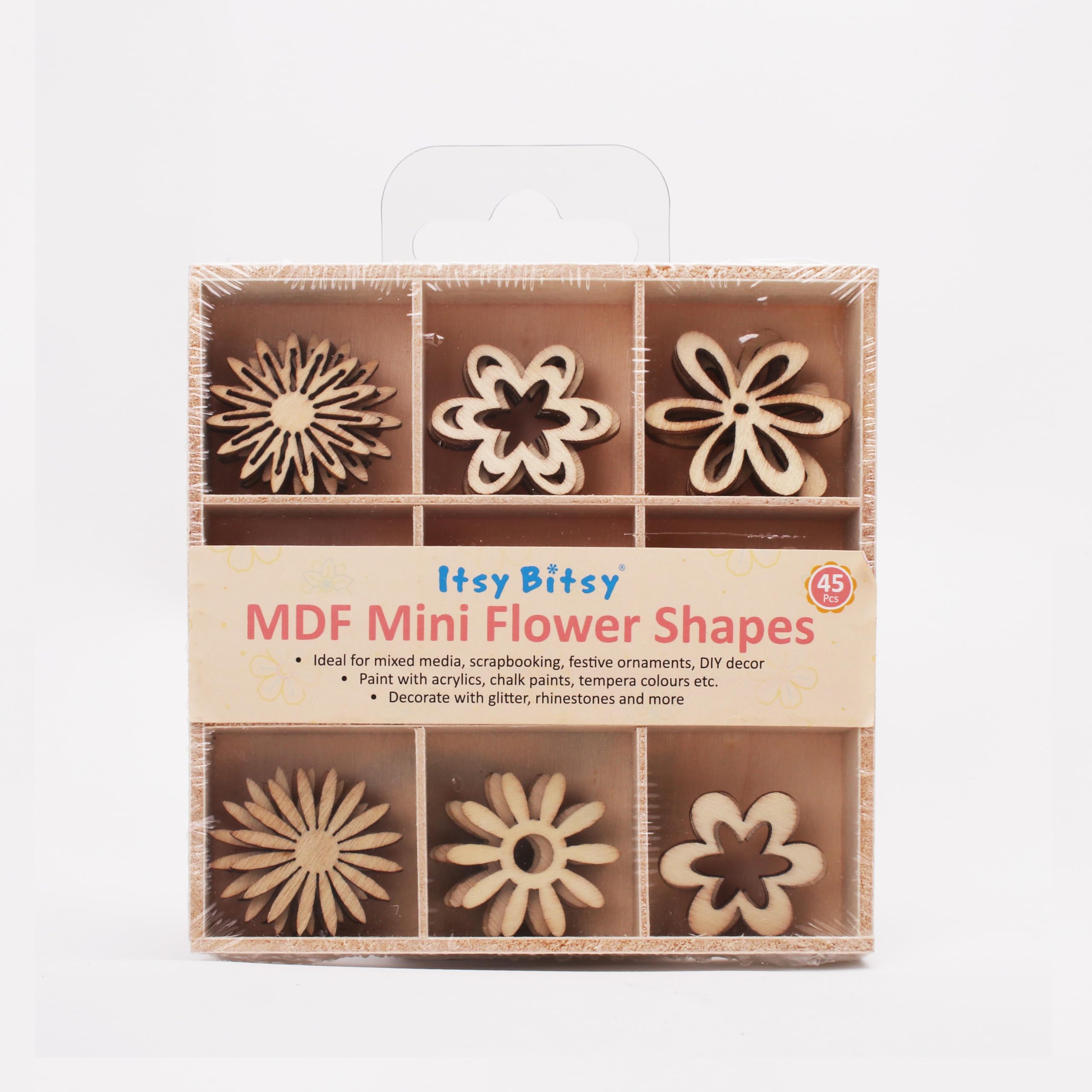 Itsy Bitsy MDF Mini Flower Shapes, 45 Pieces, Wooden Craft Cutouts for DIY Art, Scrapbooking, Card Making, Decorative Craft Projects-image-18