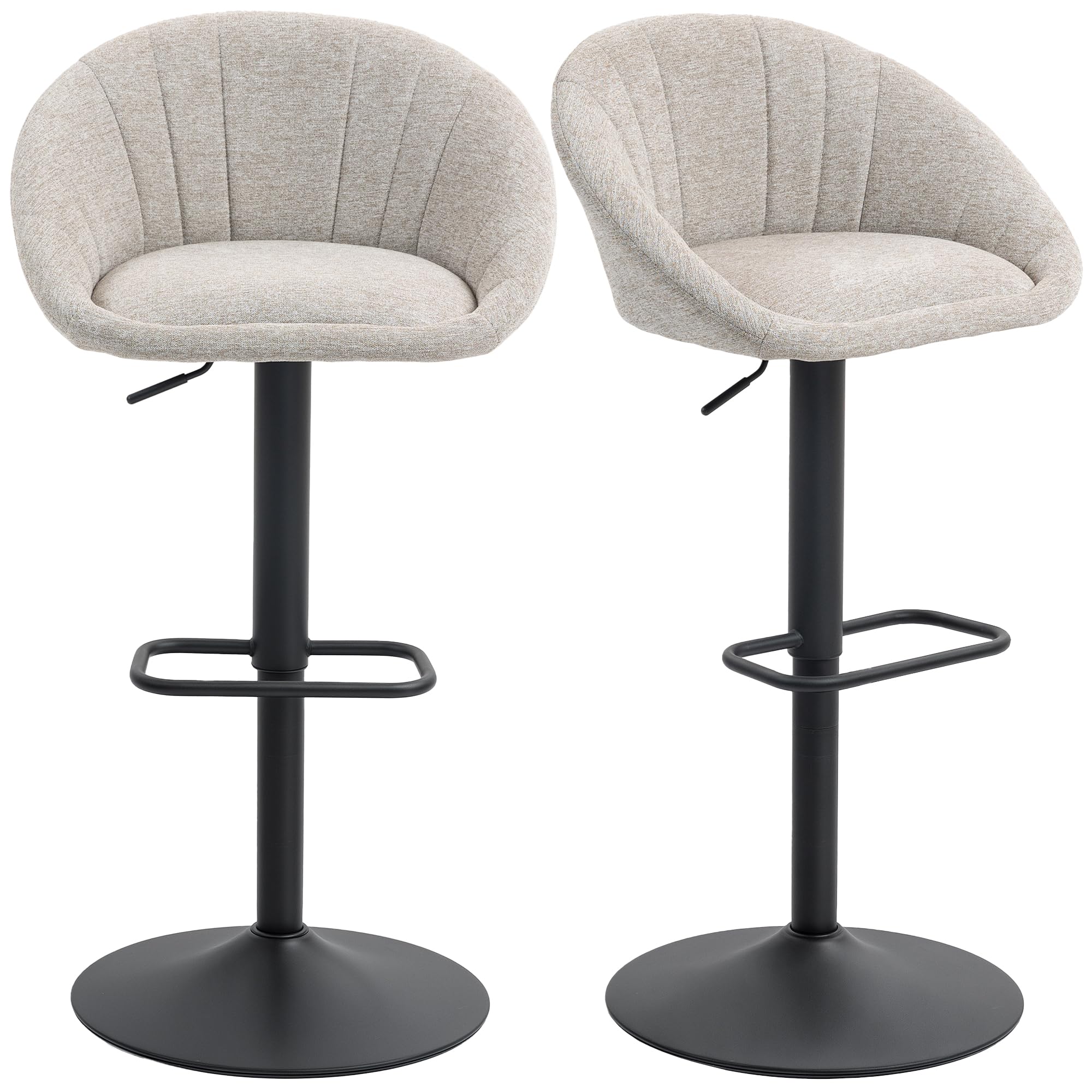 HOMCOM Set 2 Sgabelli Bar con Schienale e Braccioli, Altezza Regolabile, Sgabelli Cucina Girevole a 360° con Poggiapiedi Integrato, Sedie Bar Alte in Tessuto, per Soggiorno, Sala da Pranzo, Beige