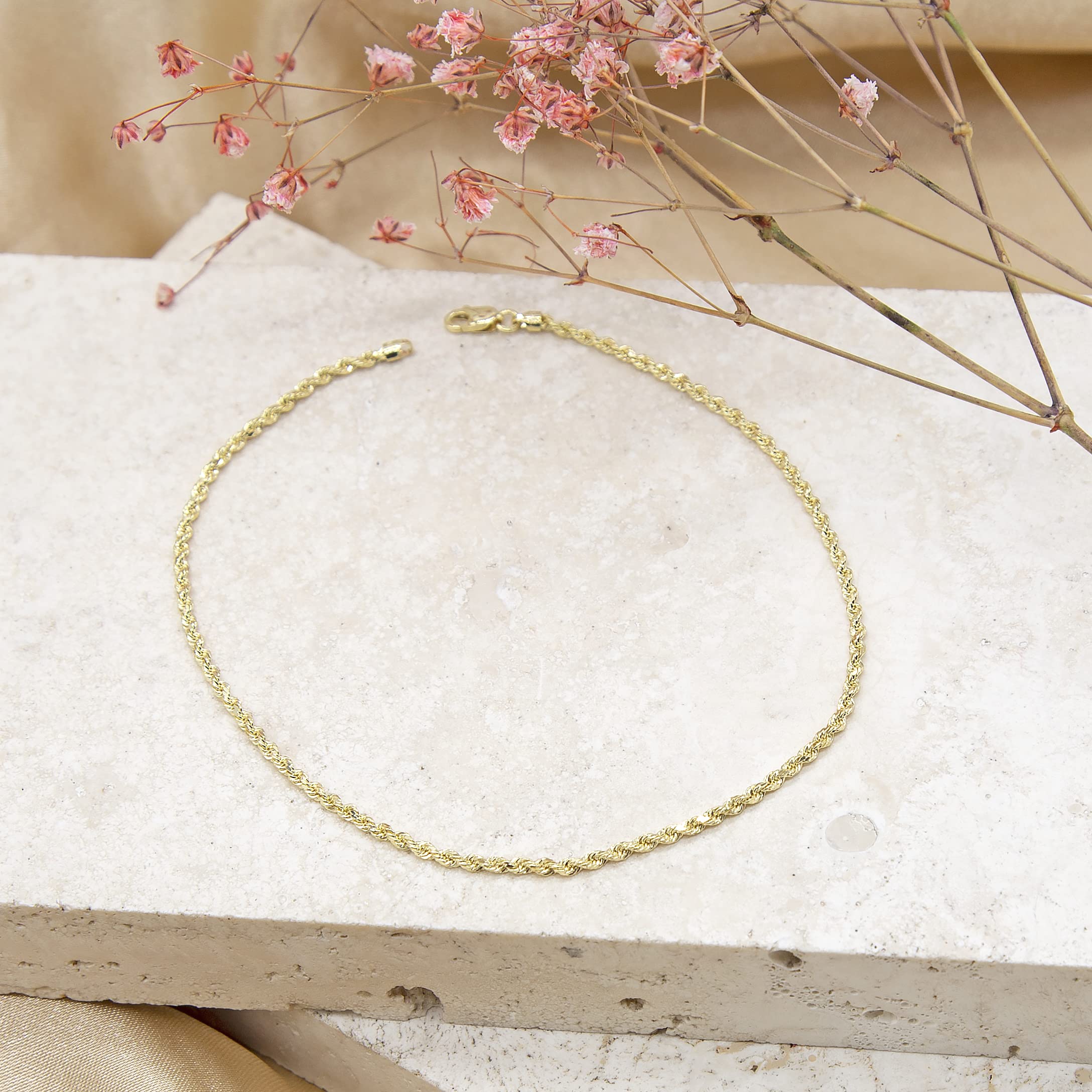 Unisex Hollow Diamantschliff Rope Fußkette 9k(375) 2mm