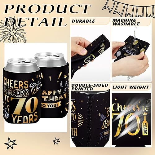 Miniatura 3 de 24 fundas para latas de 70 cumpleaños a 70 años, de neopreno, para decoración de cumpleaños de 70 años, regalos de fiesta de cumpleaños 70,